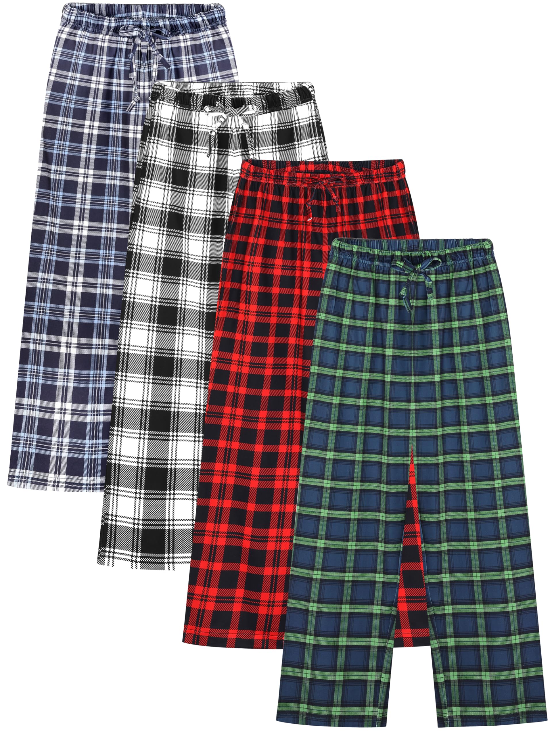Cooraby 4 Pack Boys Plaid Pants with Pockets Elastic Waist Drawstring Printed Plaid Pants Christmas for Boys Girls