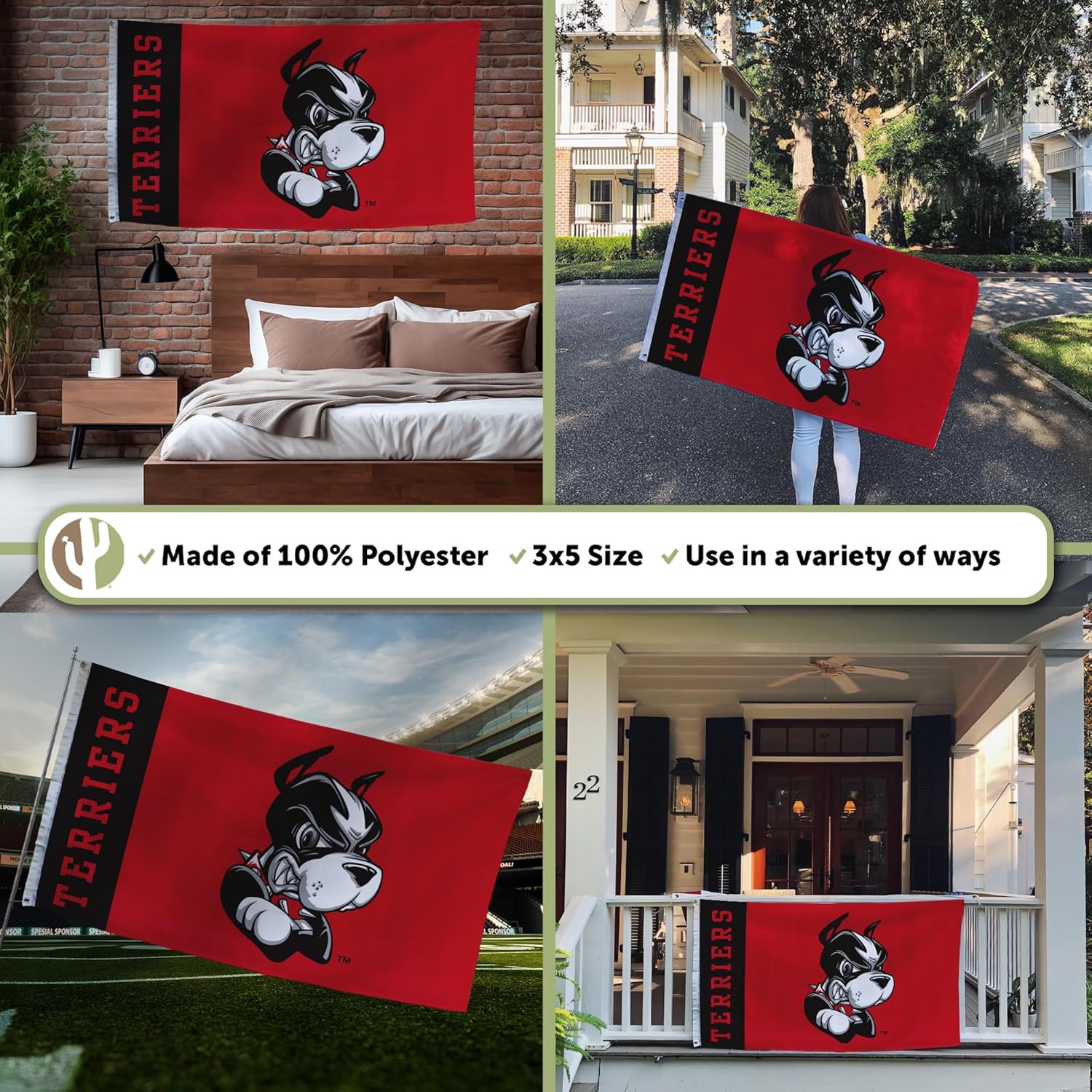 Desert Cactus Boston University Flag Terriers BU Banners 100% Polyester Indoor Outdoor 3x5 feet Flags (Team Name) - Image 3