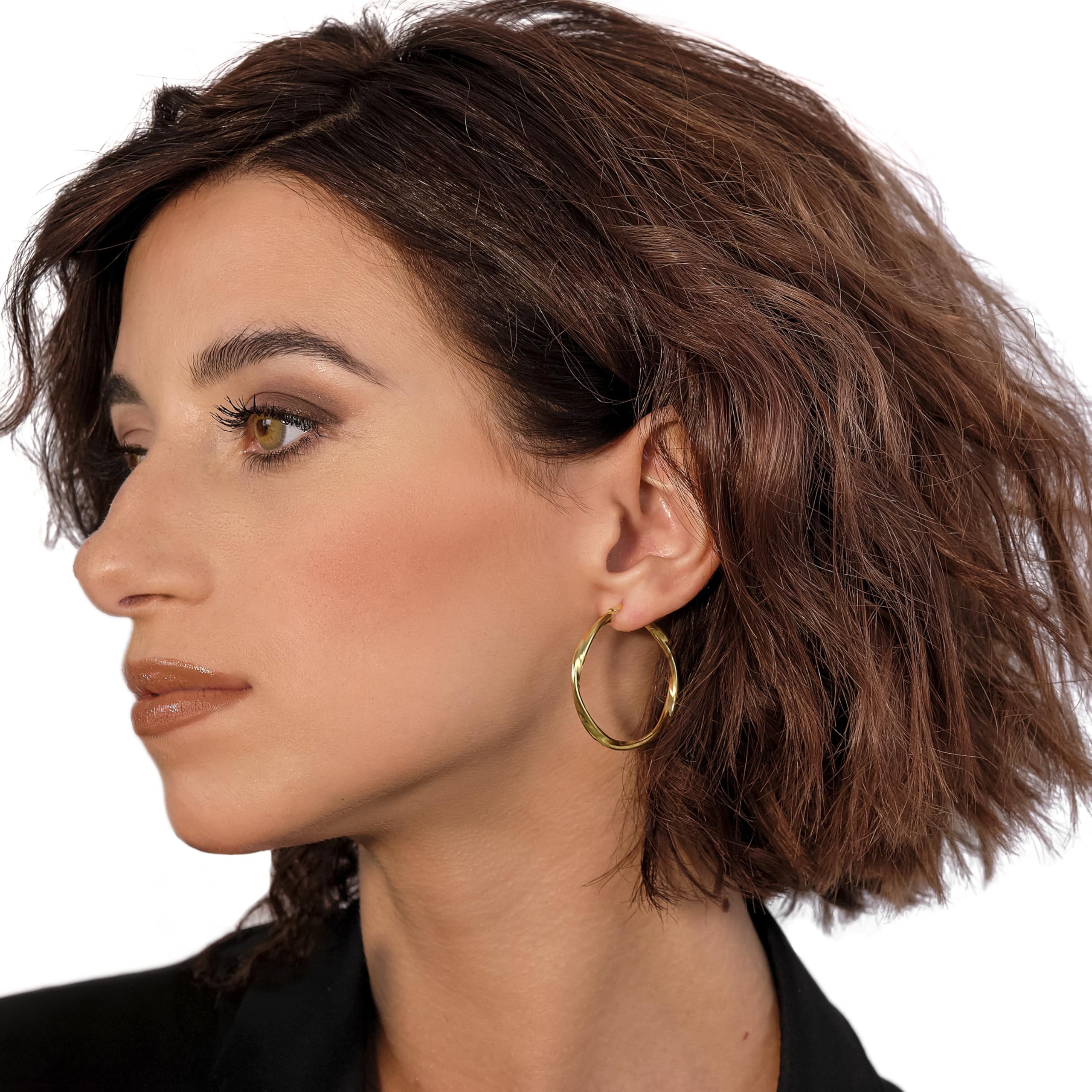 MIORE Schmuck Handgefertigt in Italien, Ohrringe Silber 925 Hoops, Gedrehte Kreolen 30 mm Durchmesser, Runde Creolen Silber Ohrringe Damen Vergoldet 18K Gold, Ohrschmuck