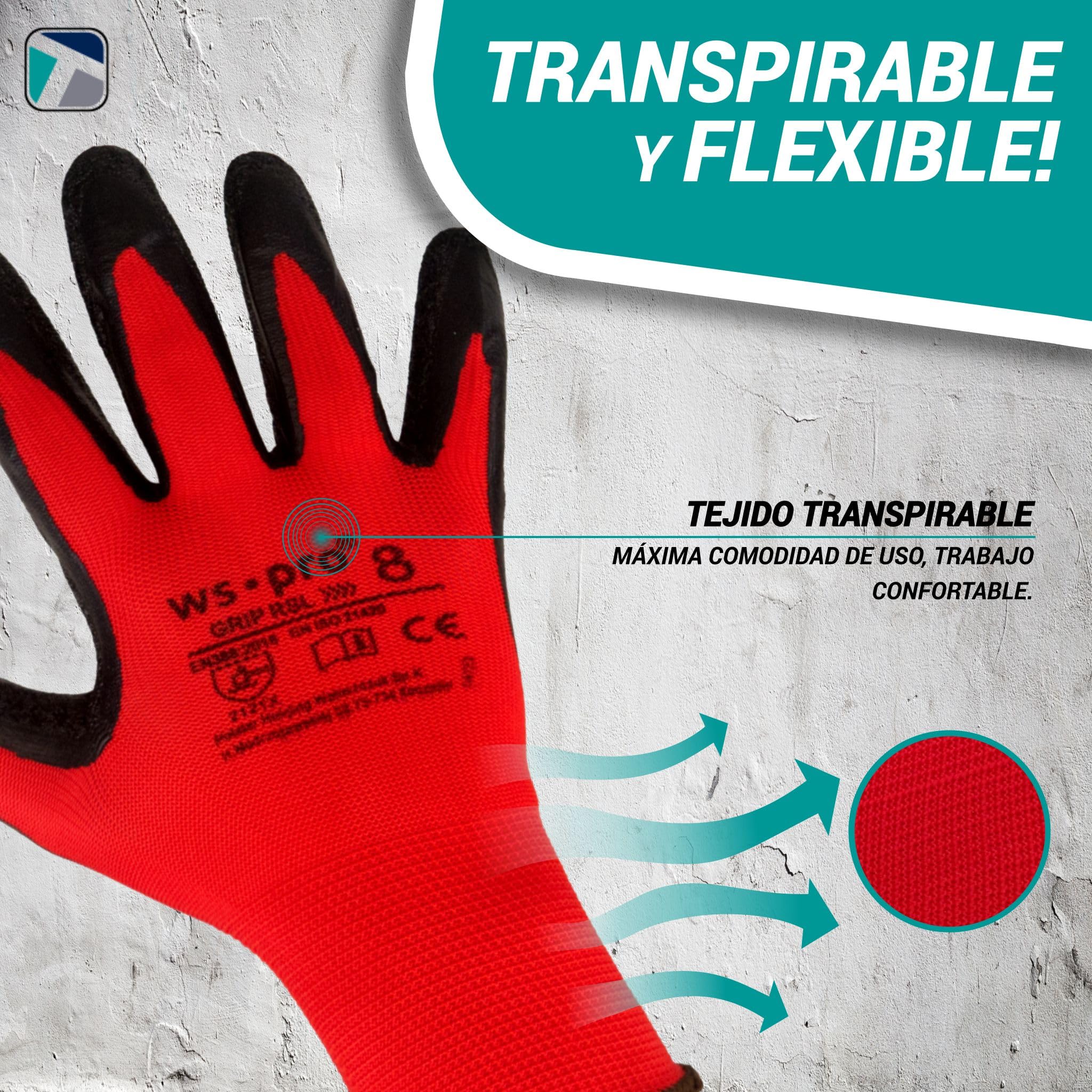 Trevendo Guantes de trabajo - guantes de montaje sólidos con revestimiento de látex, talla 9, 60 pares