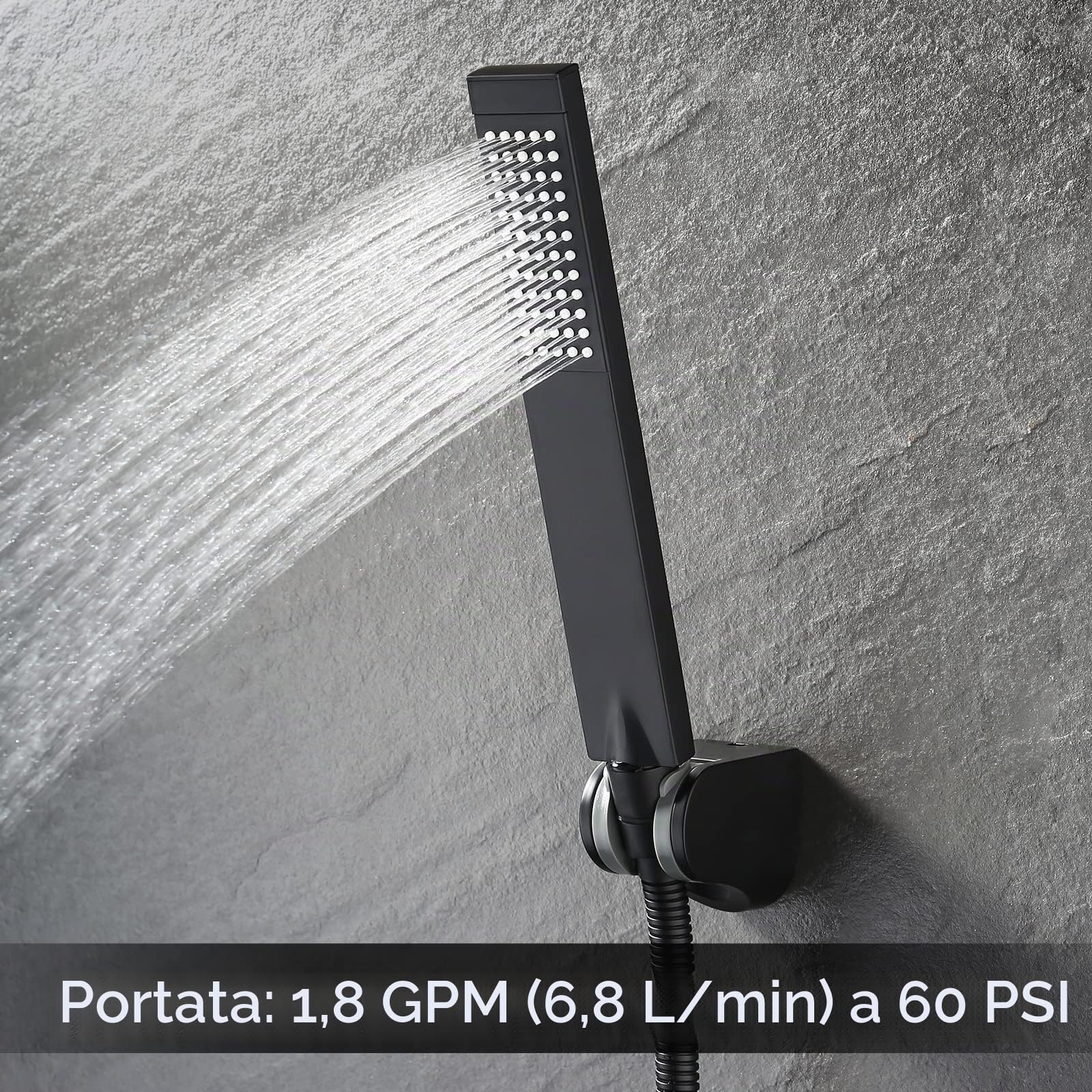 KES Doccetta per Doccia Soffione Doccia Quadrato, Doccino per Doccia con Tubo Doccia e Supporto Soffione Doccia Nero, LP135-BK
