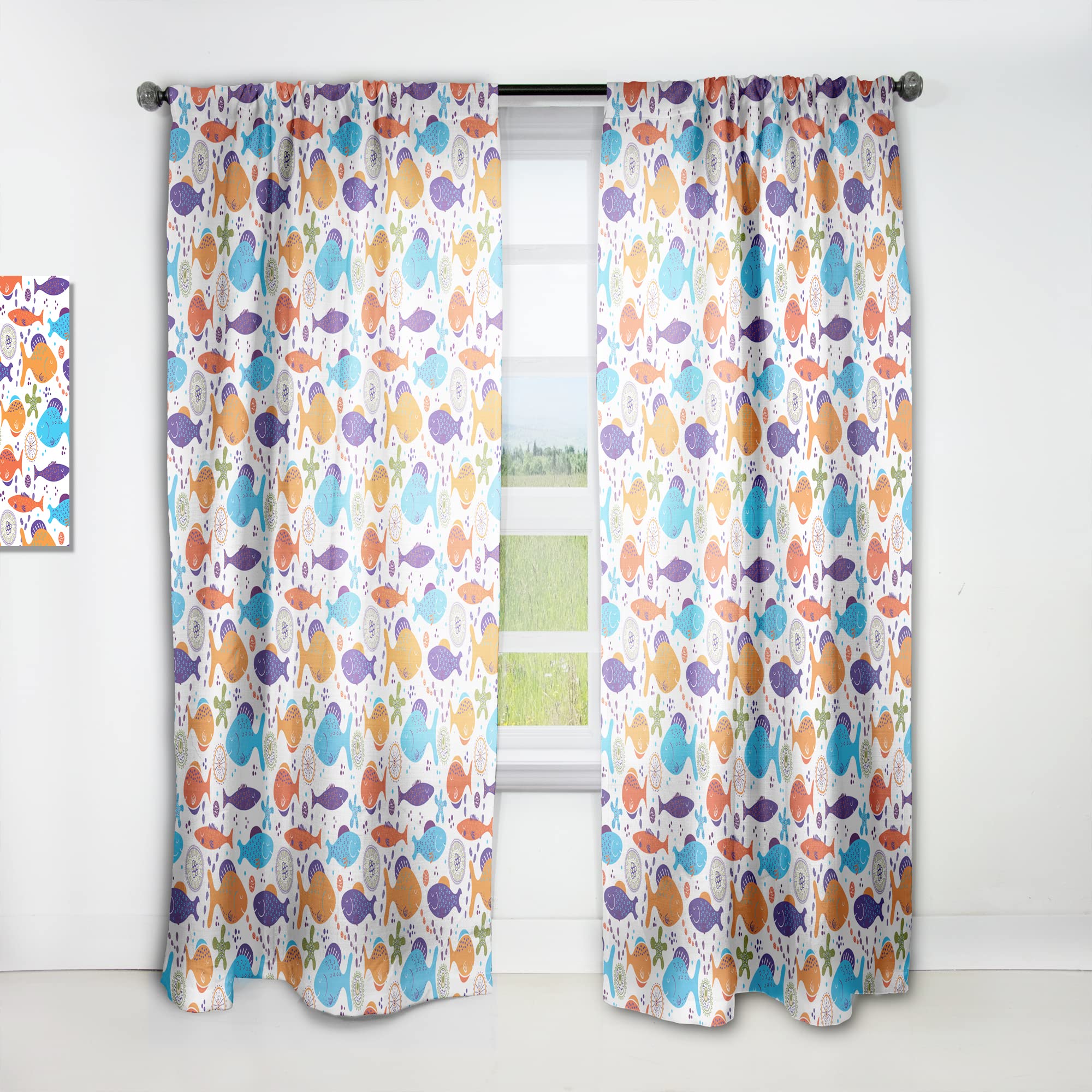 Rideaux modernes à motif de poisson DesignQ pour salon élégant