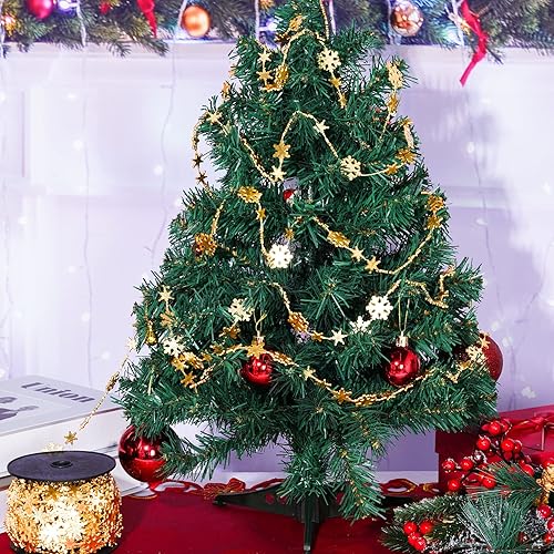 Miniatura 5 de Guirnalda de Navidad de 49.2 pies, 49.2 ft, guirnalda colgante de plástico, 3 tamaños, rollo de copos de nieve para decoración de árbol de Navidad