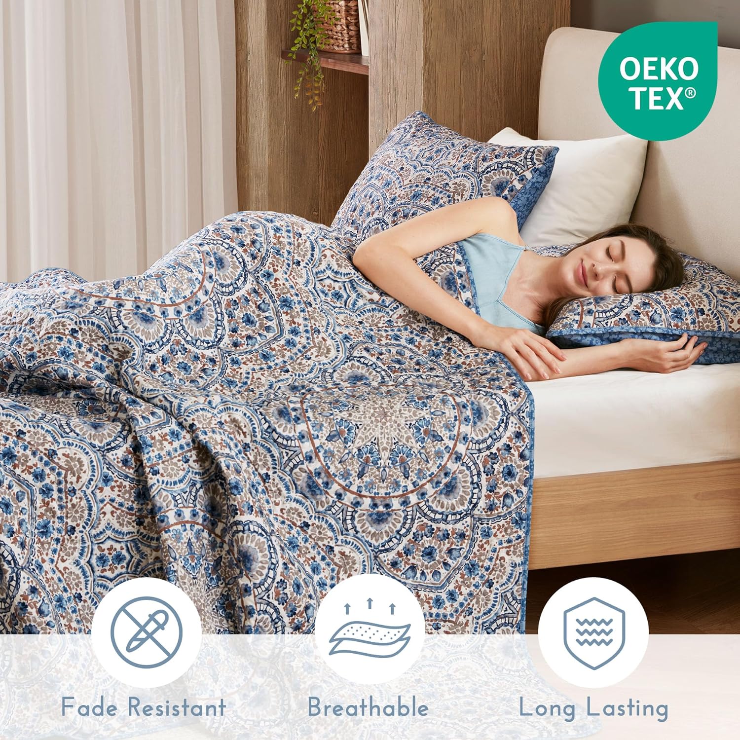 Comfort Spaces Valerie Boho Quilt Set Twin/Twin XL Blue - Soft Reversible Watercolor Medallion Bedding, Lightweight All Season Bedspread for Kids Teens Dorm Guest Room - Image 5