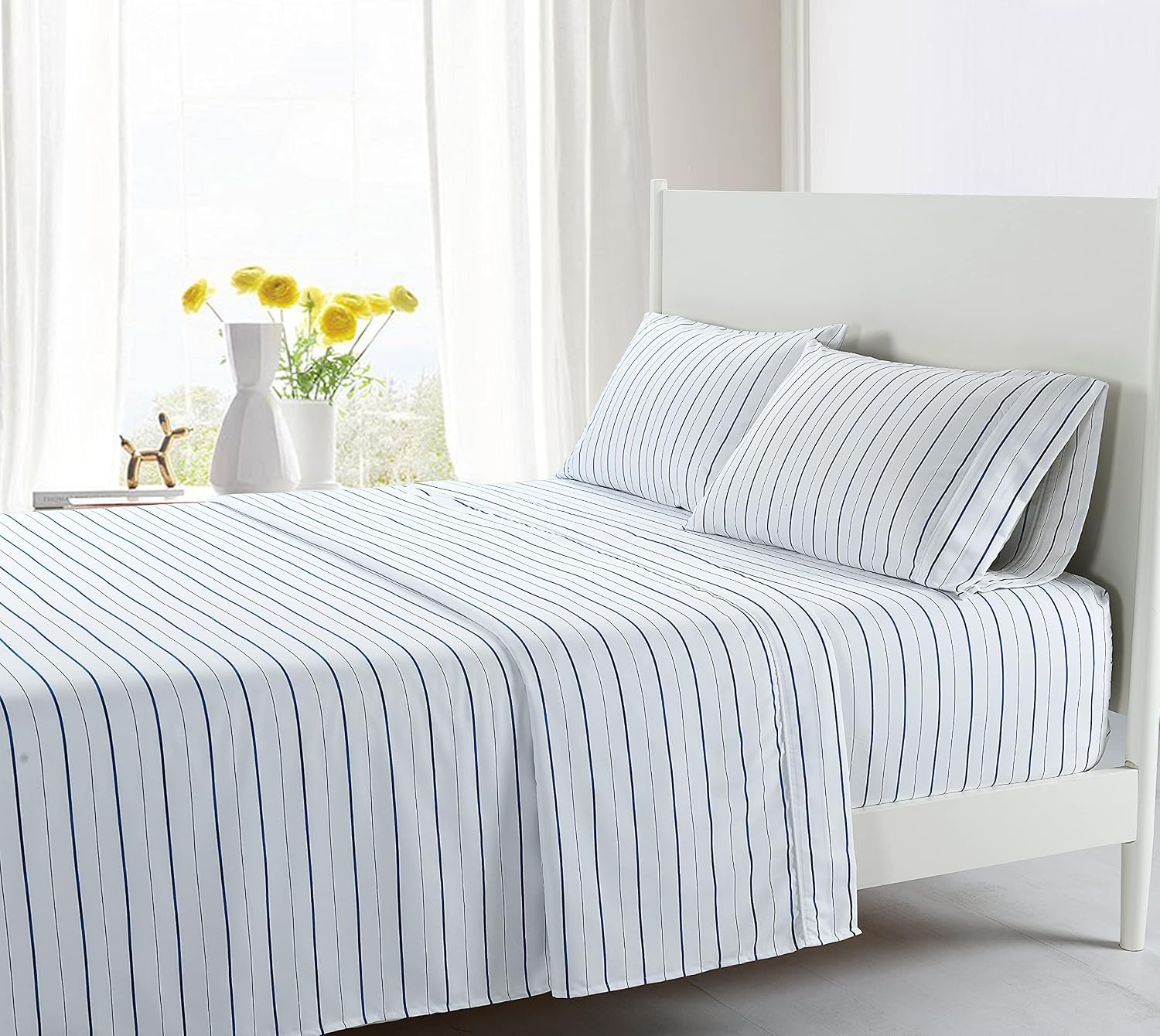 Royal Tradition 110gsm Microfiber Attached Waterbed Sheets (King Size, Acadia Print) 4pc Soft and Wrinkle Resistant Waterbed Sheets Set with 15" Deep Pockets