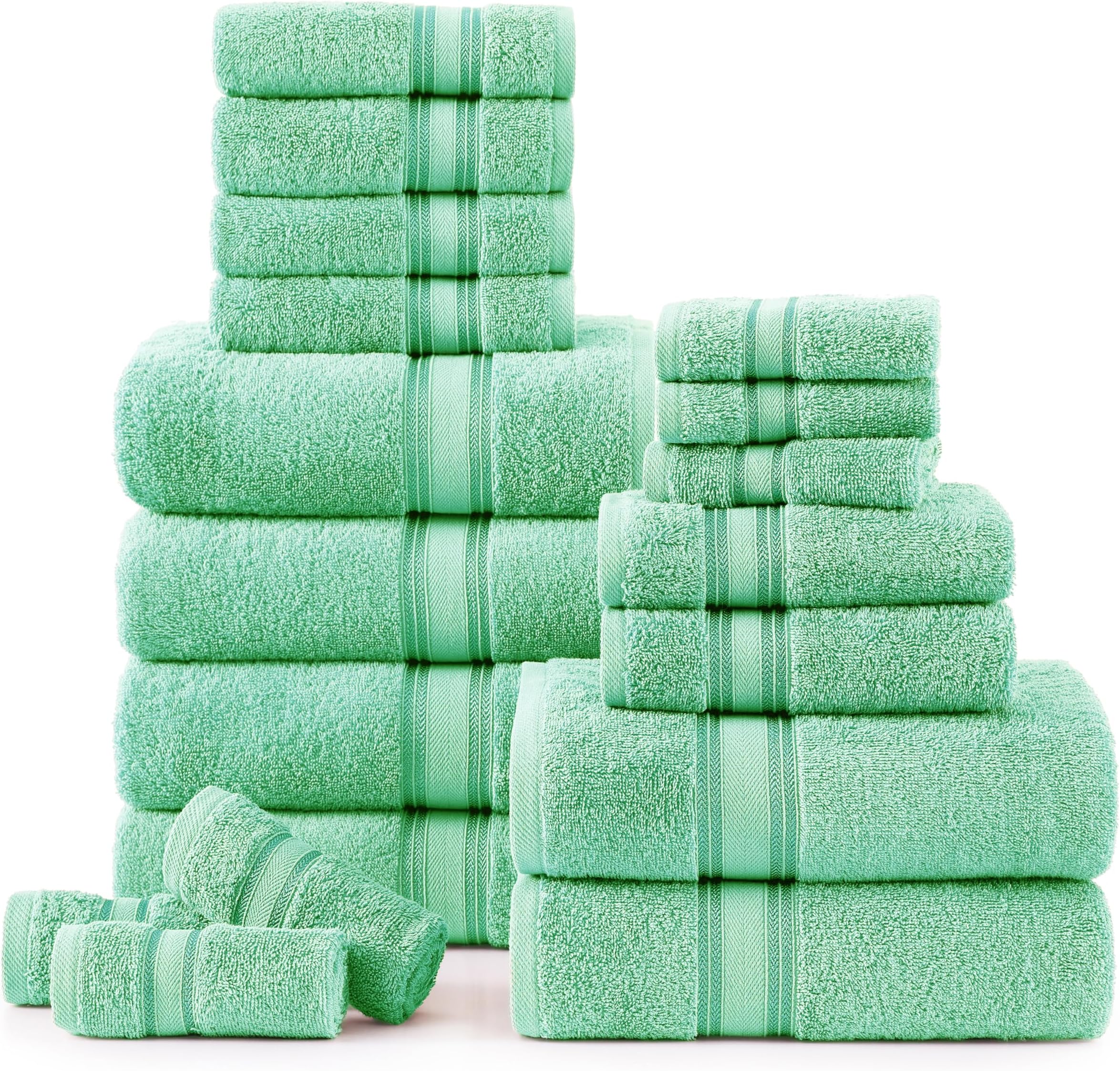 LANE LINEN 18 Piece Bathroom Towels – Luxurious 100% Cotton Towel Set, Zero Twist, Includes 6 Bath, 6 Hand & 6 Washcloths, Quick-Dry, Lightweight, Everyday Essential, Machine Washable – Aqua Sky