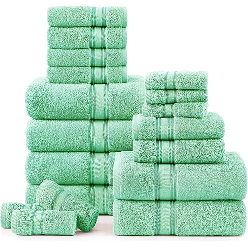 LANE LINEN 100% Mercerized Cotton Luxury Bathroom Towels Set - 18 Pieces - Zero Twist Technology - 6 Bath, 6 Washcloths, 6 Hand Towels - Remains Soft & Absorbent Even After Multiple Washes - Aqua Sky