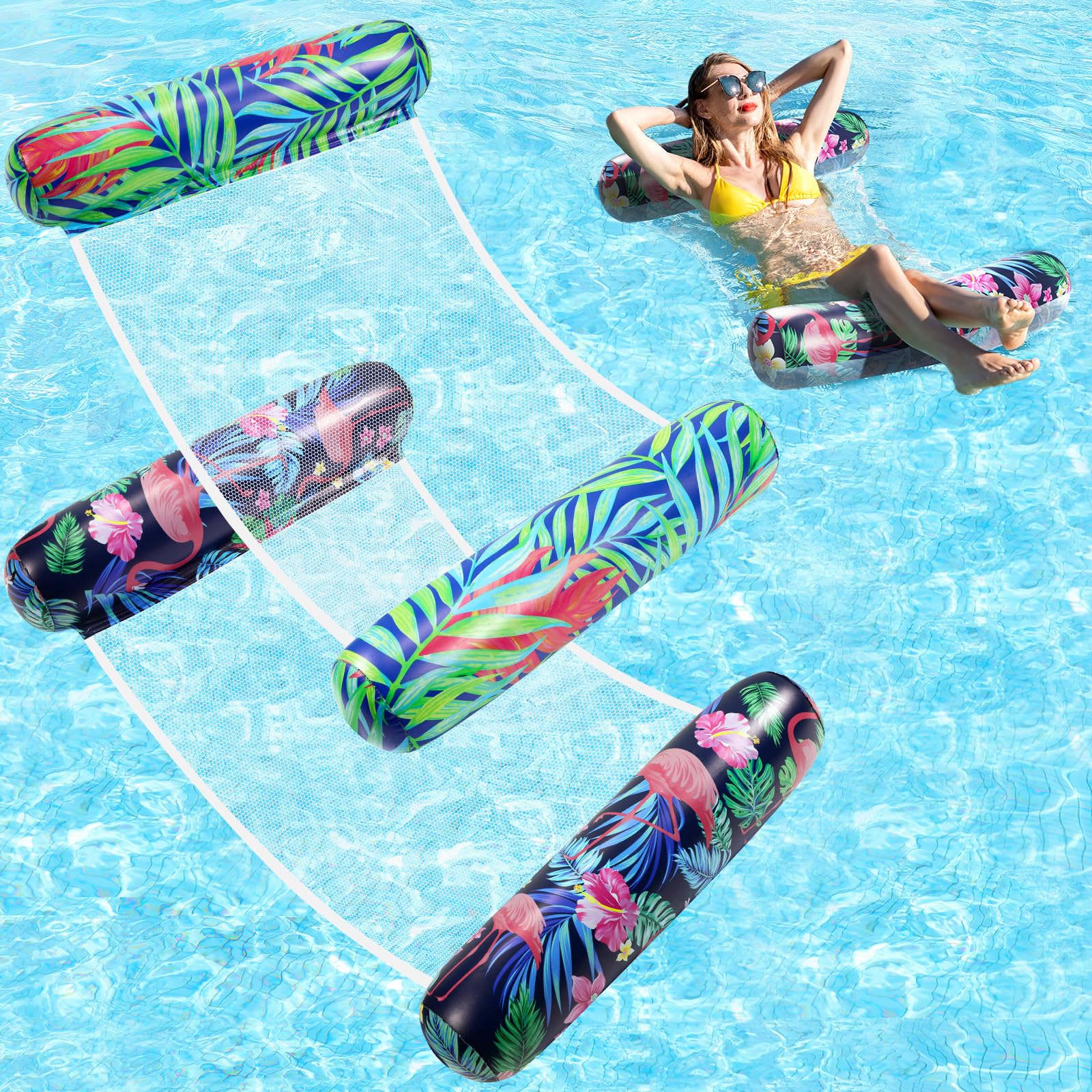 Pool Floats Adult - 2 Pack Water Hammock Inflatable Rafts 4-in-1Multi-Purpose, Non-Stick PVC Pool Float Lounger Water Hammock