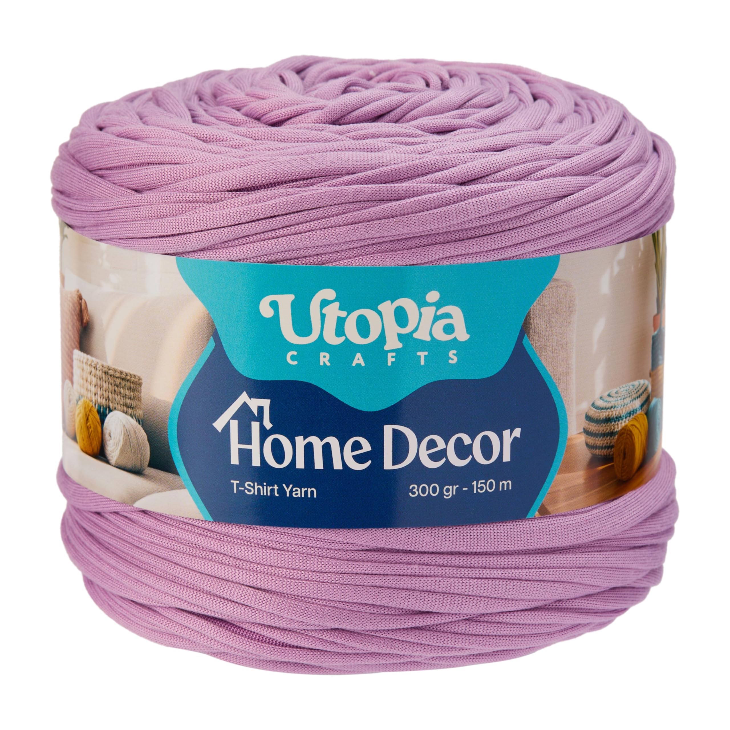 Utopia Crafts T-Shirt Yarn for Crocheting Bags & Baskets - Chunky Yarn for Crochet, Tshirt Tube Ribbon, 300g 150m, 5-7mm Jersey Cord (Lavender Purple)