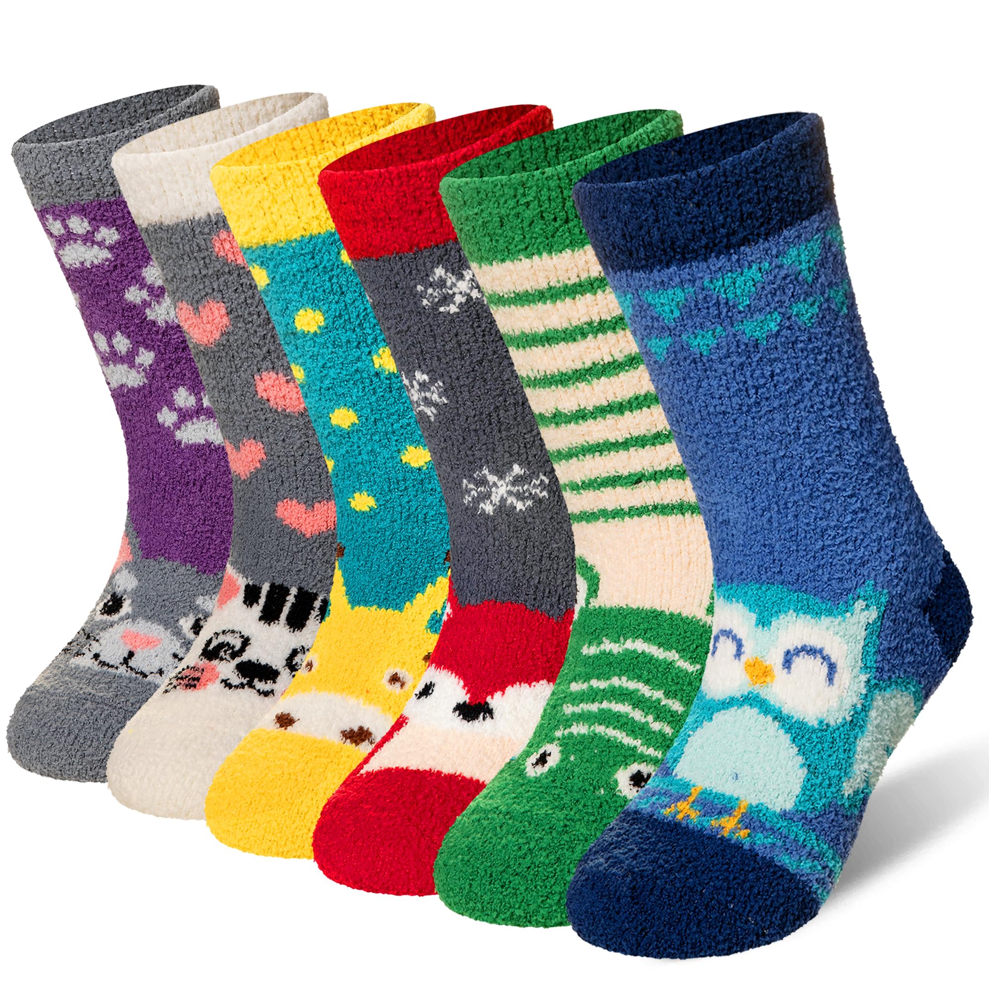 Eyean Calcetines peludos para niños, antideslizantes, suaves, esponjosos, cálidos, acogedores, para cabaña, 6 pares