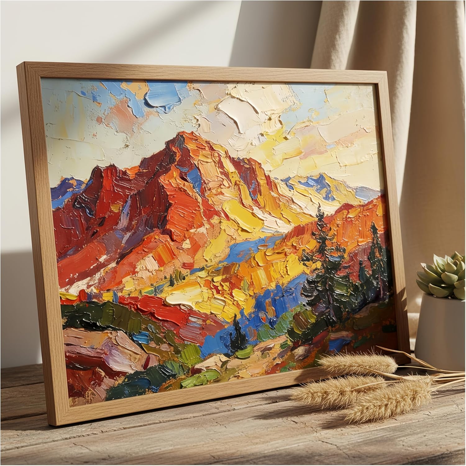 Vintage Framed Wall Art, Colorful Mountain Landscape Nature Textured Sandstone Art Prints, Wall Decor for Living Room Bedroom Office 12x16 Inch