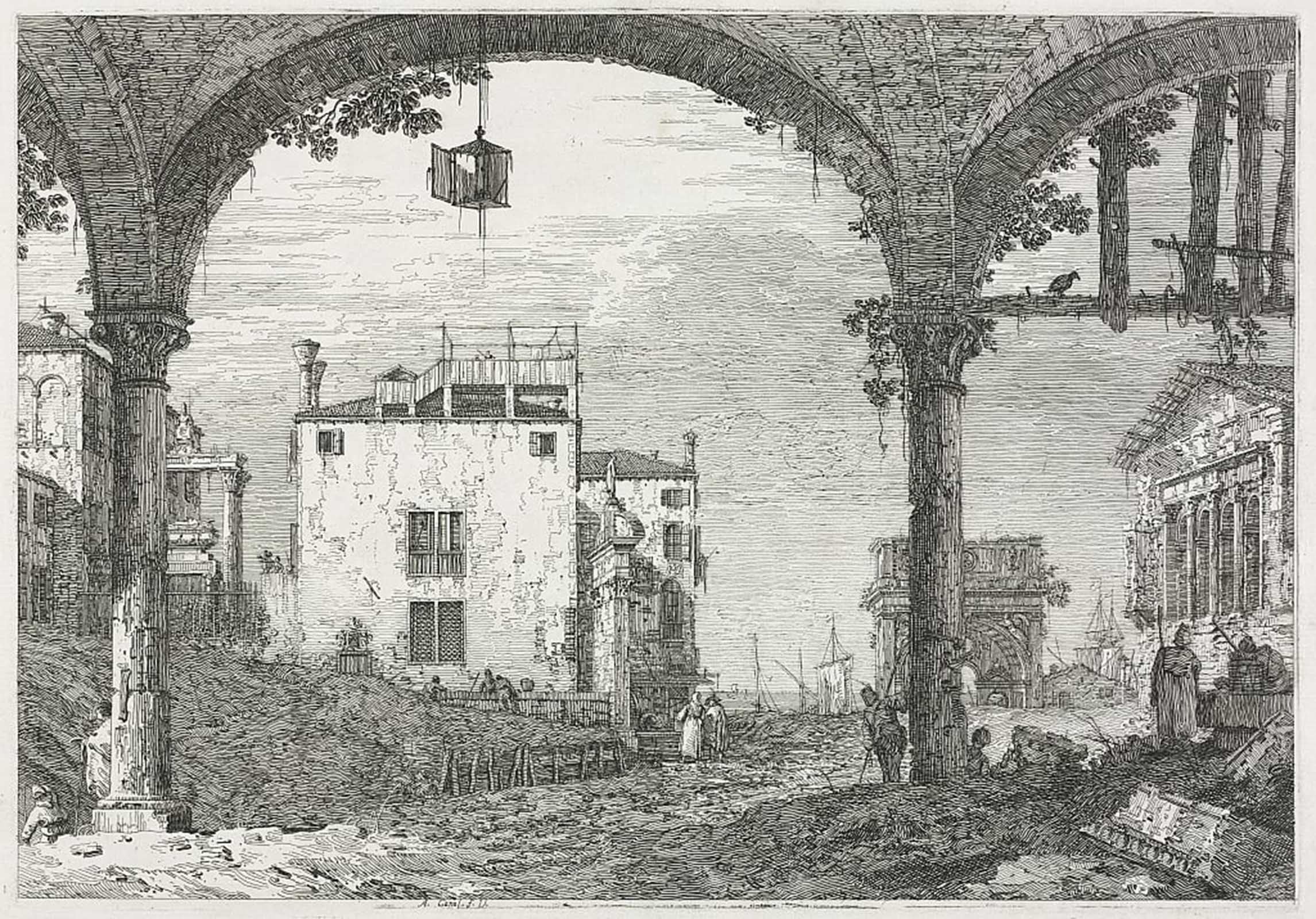 ARTXLXXBN Famous Painting Canvas Artwork Graffiti Print Views: The Portico with the Lantern. by Antonio Canal Portrait Canvas Image for Home Decor 60x90cm