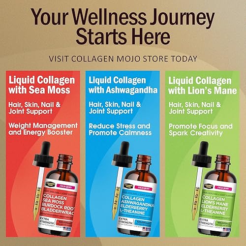 Miniatura 6 de Collagen Mojo Péptidos de colágeno líquido con musgo marino, raíz de bardana y vejiga + péptidos de colágeno líquido con hongo melena de león, saúco