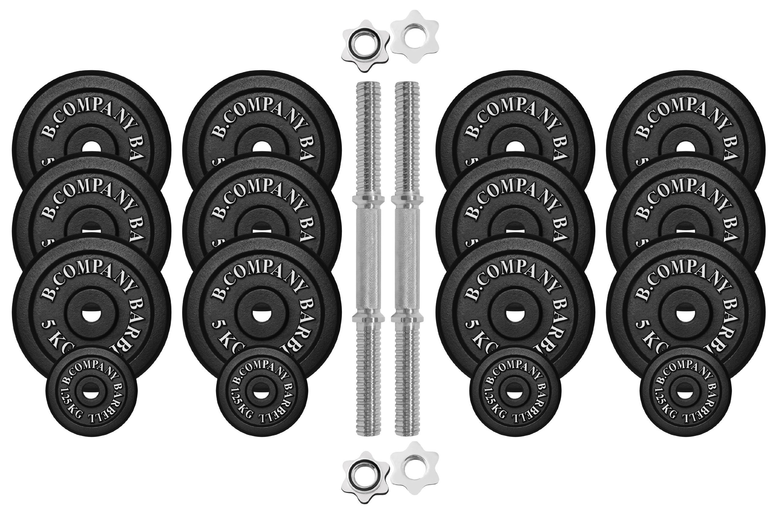 Bad Company - Juego de pesas cortas para 70 kg (2 barras cortas de 40 cm y discos 4x1,25 y 12x5 kg, hierro fundido)