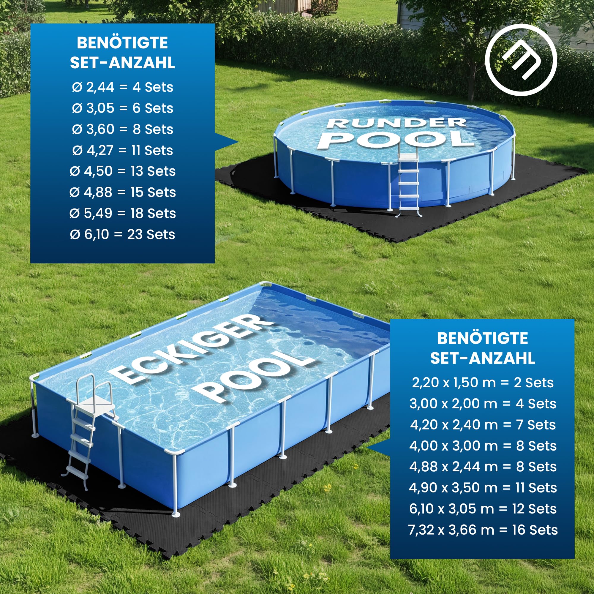 bemaxx Poolunterlage Poolmatte Unterlegmatte - 18 EVA Pool Matten Set: Bodenschutzmatte Puzzlematte Poolfliesen Poolplatte Bodenmatte Bodenfolie Schutzboden Outdoor Poolteppich Whirlpool Planschbecken