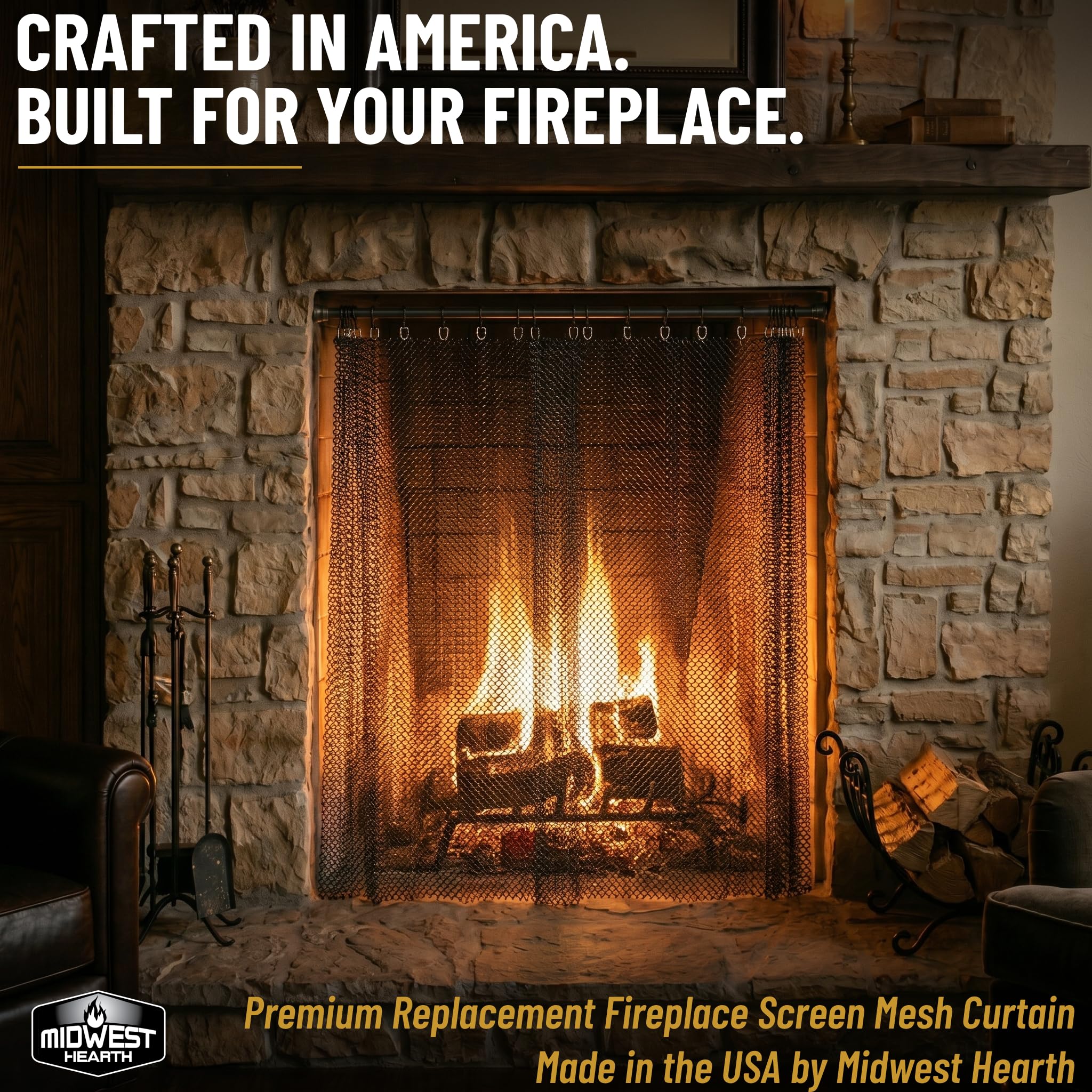 Midwest Hearth Rideau en Maille pour cheminée 66 cm Haut Deux Panneaux 61 cm Large Noir