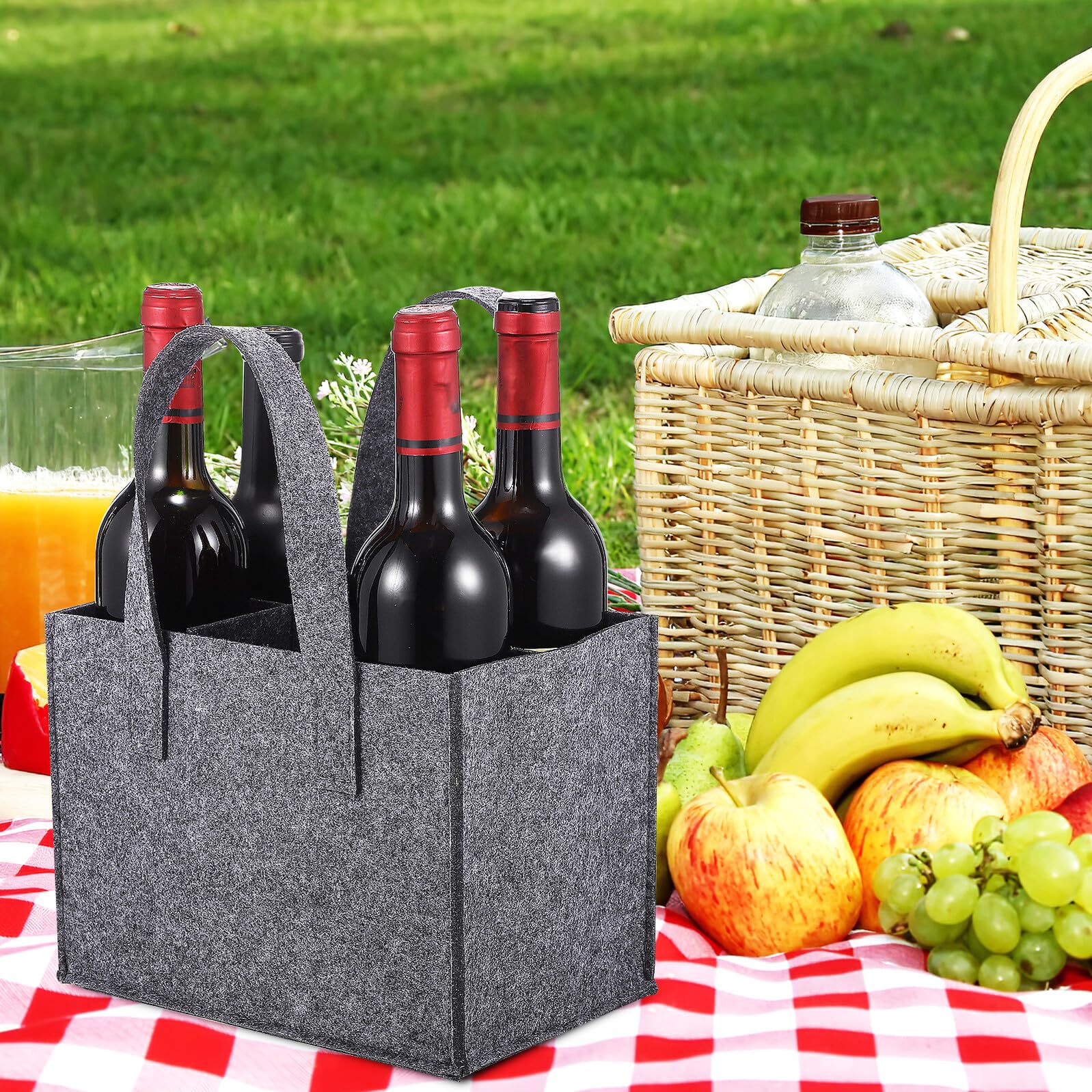 4 Stück Filz flaschentasche Flaschen Tragetasche Weich Robustes Material Handgriff Reisetauglich Picknick Flaschenhalter Bier Wein Spirituosen Geschenk