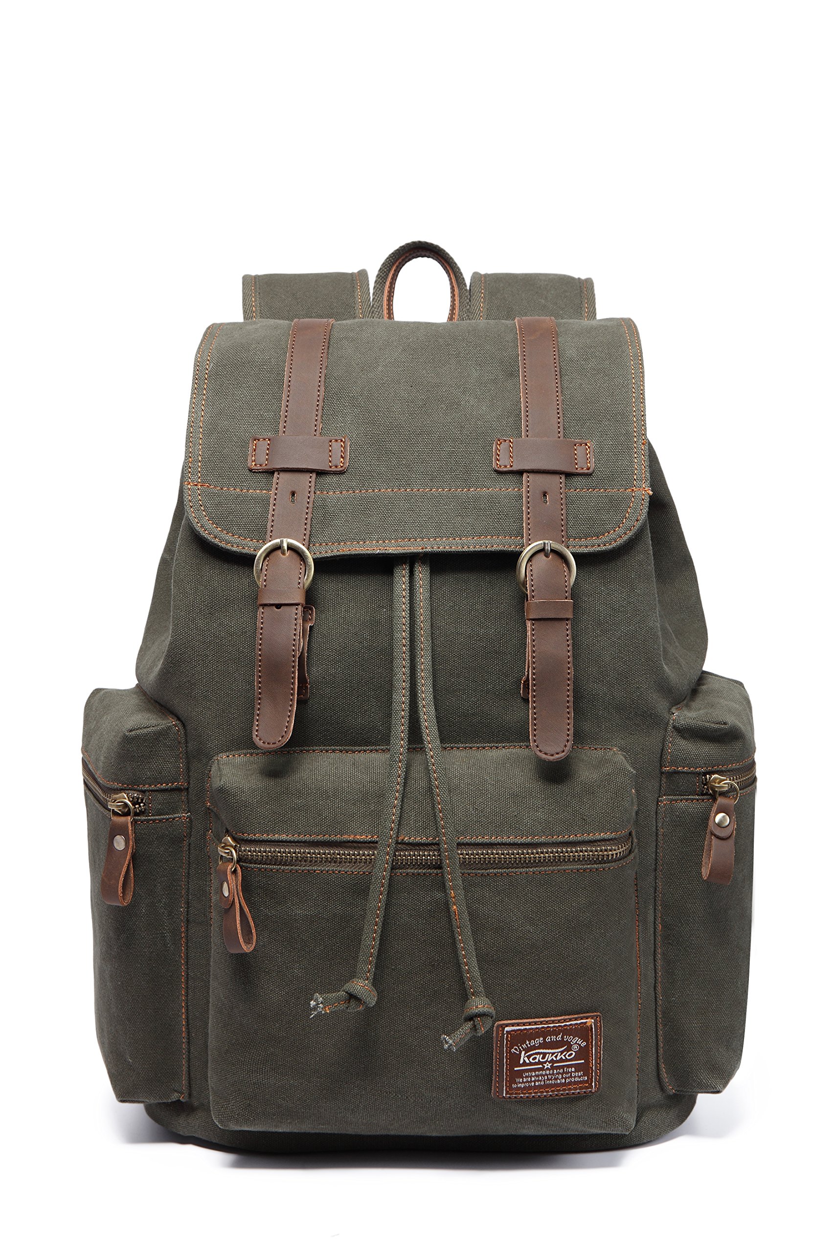 KAUKKO Vintage Casual Canvas and Leather Rucksack Backpack