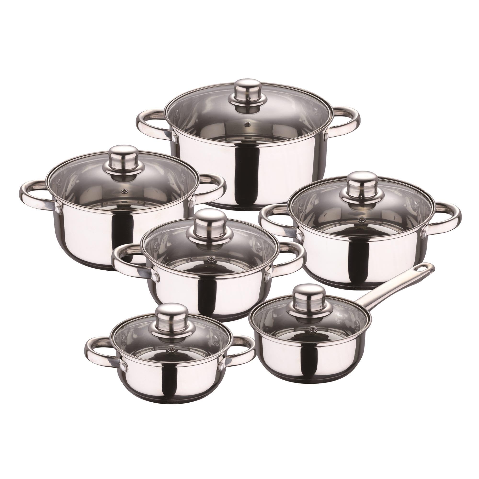 Well Home Set de Batería de Cocina de 12 Piezas y Sartenes en Acero inoxidable Ø20 Ø24 y Ø28 x5cm, Aptas para inducción y SIN antiadherente