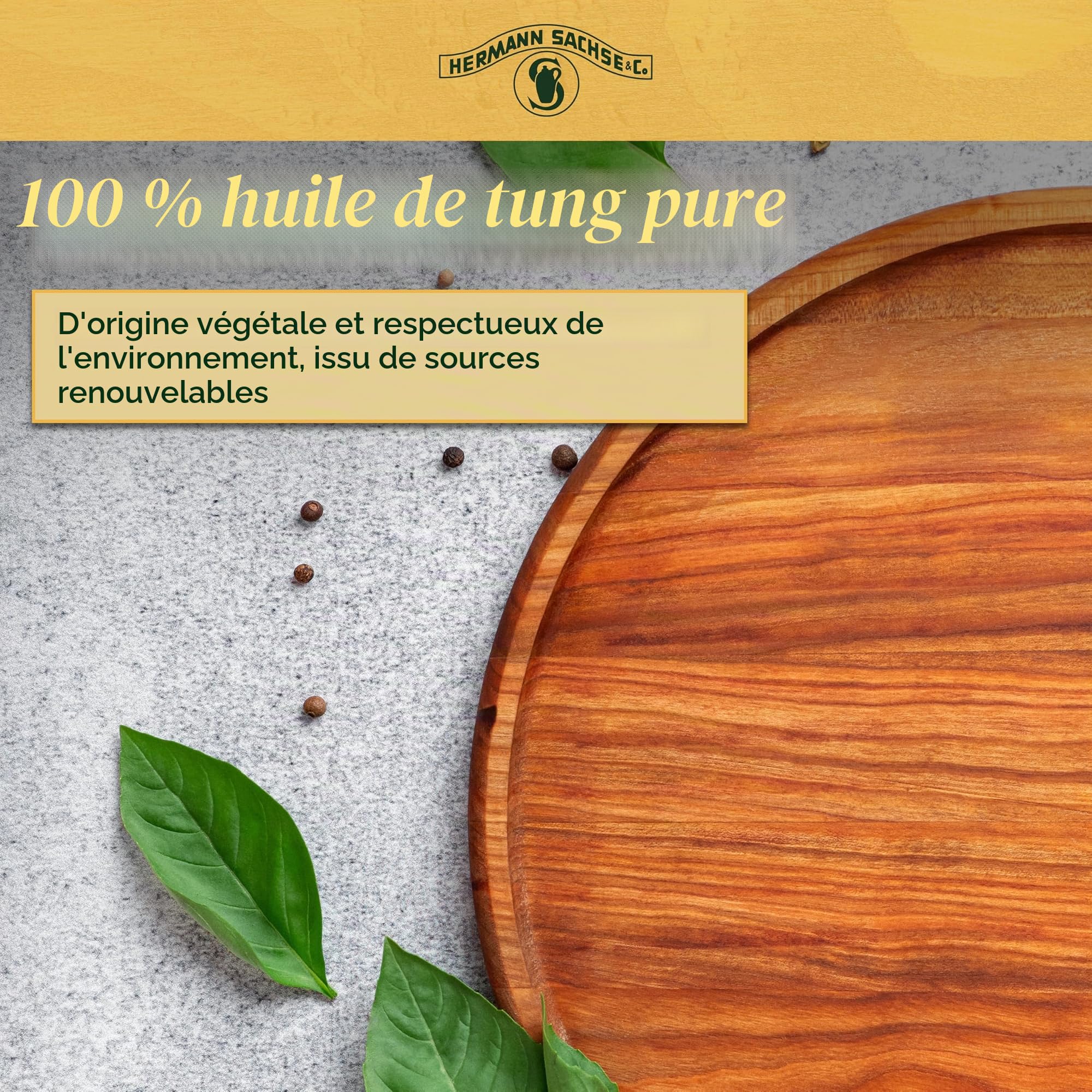 Huile de tung pure 0,5 l - Huile pour bois 100 % naturelle pour intérieur et extérieur - Surface très résistante et imperméable - Couverture : environ 4 à 8 m²