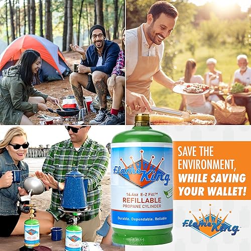 Miniatura 6 de Flame King Paquete de tanque de propano de acero de 20 libras con tanque de cilindro de propano recargable de 1 libra