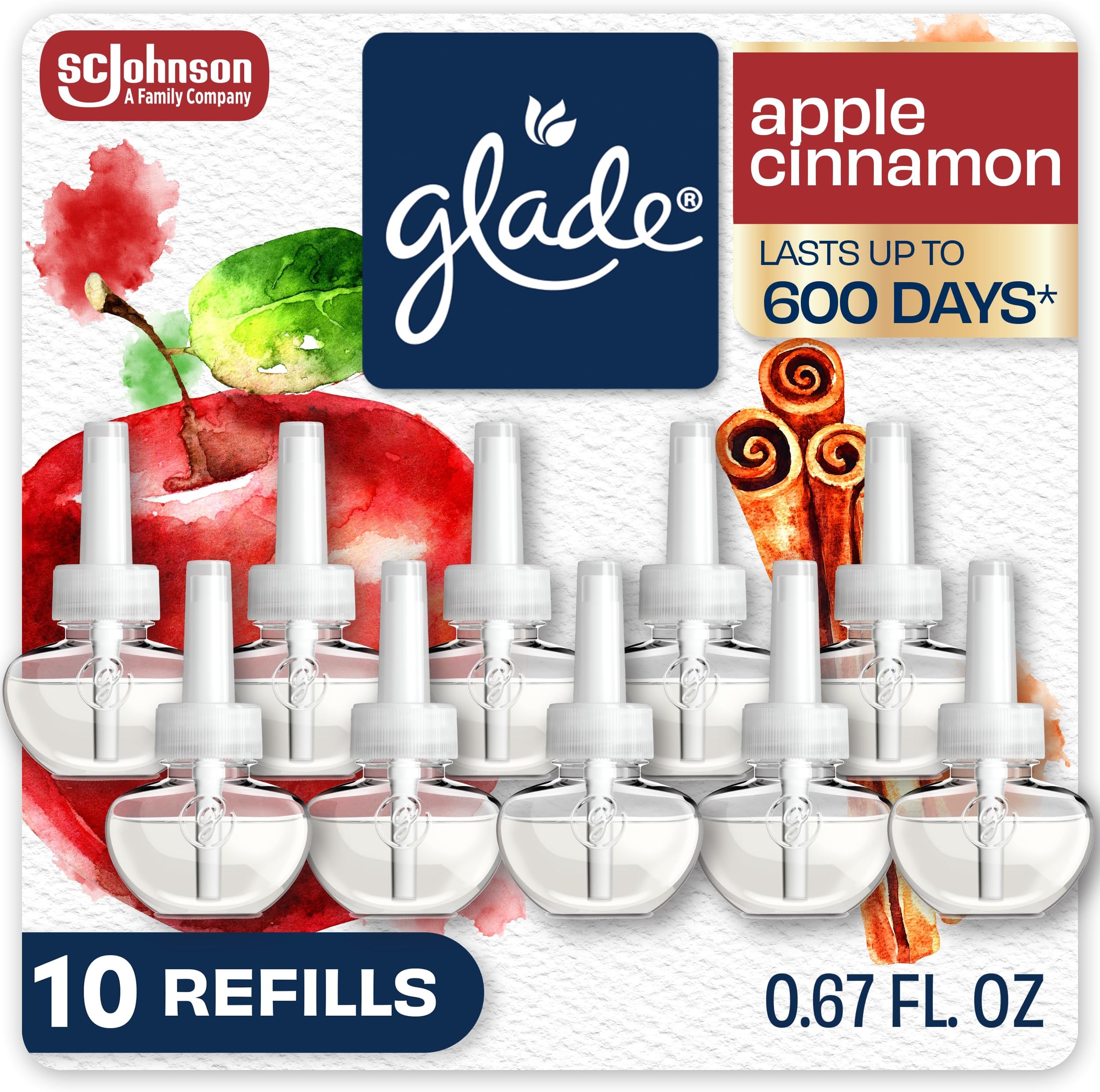 PlugIns Scented Oil 10 Refills, Air Freshener, Apple Cinnamon, 10 x 0.67 oz