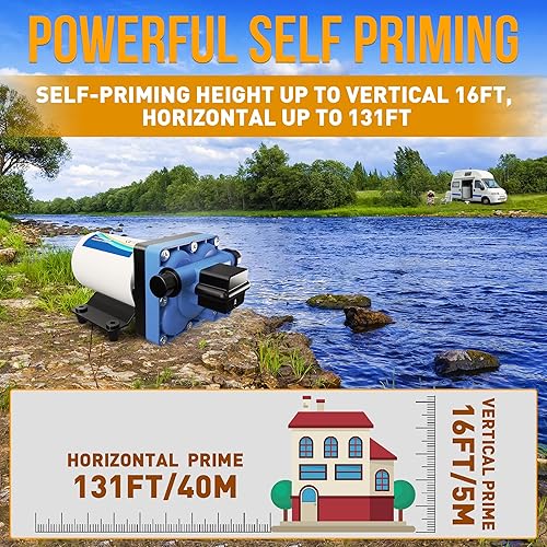 Miniatura 5 de SnowyFox Bomba de agua RV de 12 V 5.5 GPM, azul, estilo moderno, hierro fundido, bomba de agua multiusos, 70 PSI, parada y arranque automáticos,