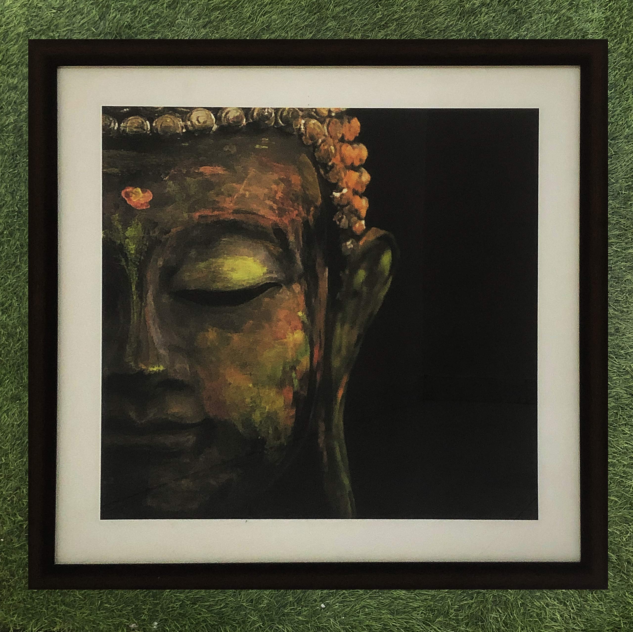 Think Yellow Buddha Art Canvas Splash of Colors Glass Framed Wall Painting for Bedroom Kitchen Office Home Decòr