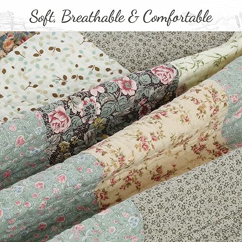 Vista 64 de Cozy Line Home Fashions - Juego de ropa de cama, edredón reversible 100% algodón, diseño floral campestre, tela de retazos, a cuadros, color rojo