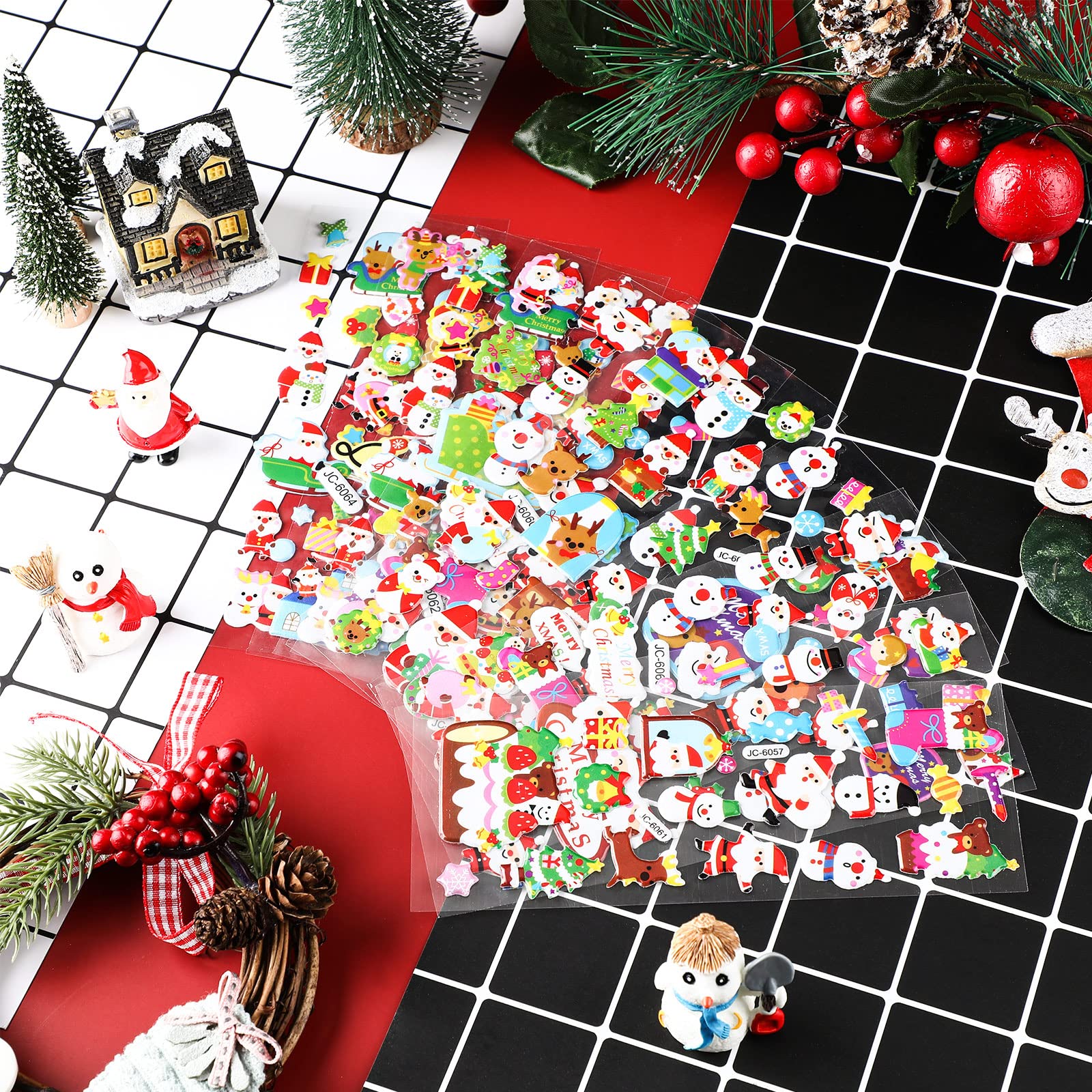 Zonon 10 Sheets 3D Puffy Stickers, Christmas Theme Stickers Include Christmas Tree, Santa, Snowman, Snowflakes, Reindeer - Image 2