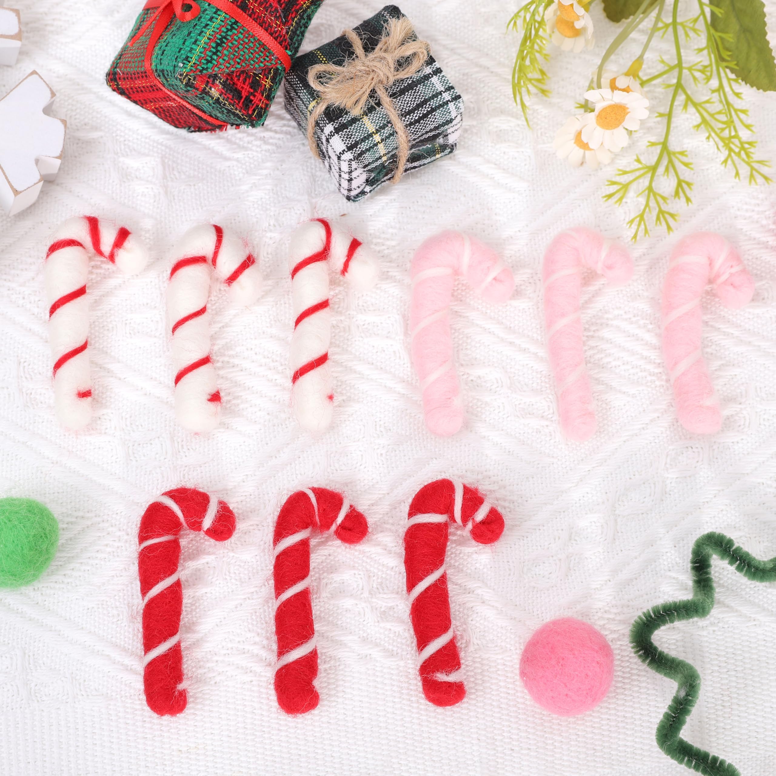 12Pcs Felt Candy Cane Christmas Decorations - Christmas Party Decorations, Red Pink White Candy Canes, Christmas Tree Decorations, Christmas Candy Canes Photo Props