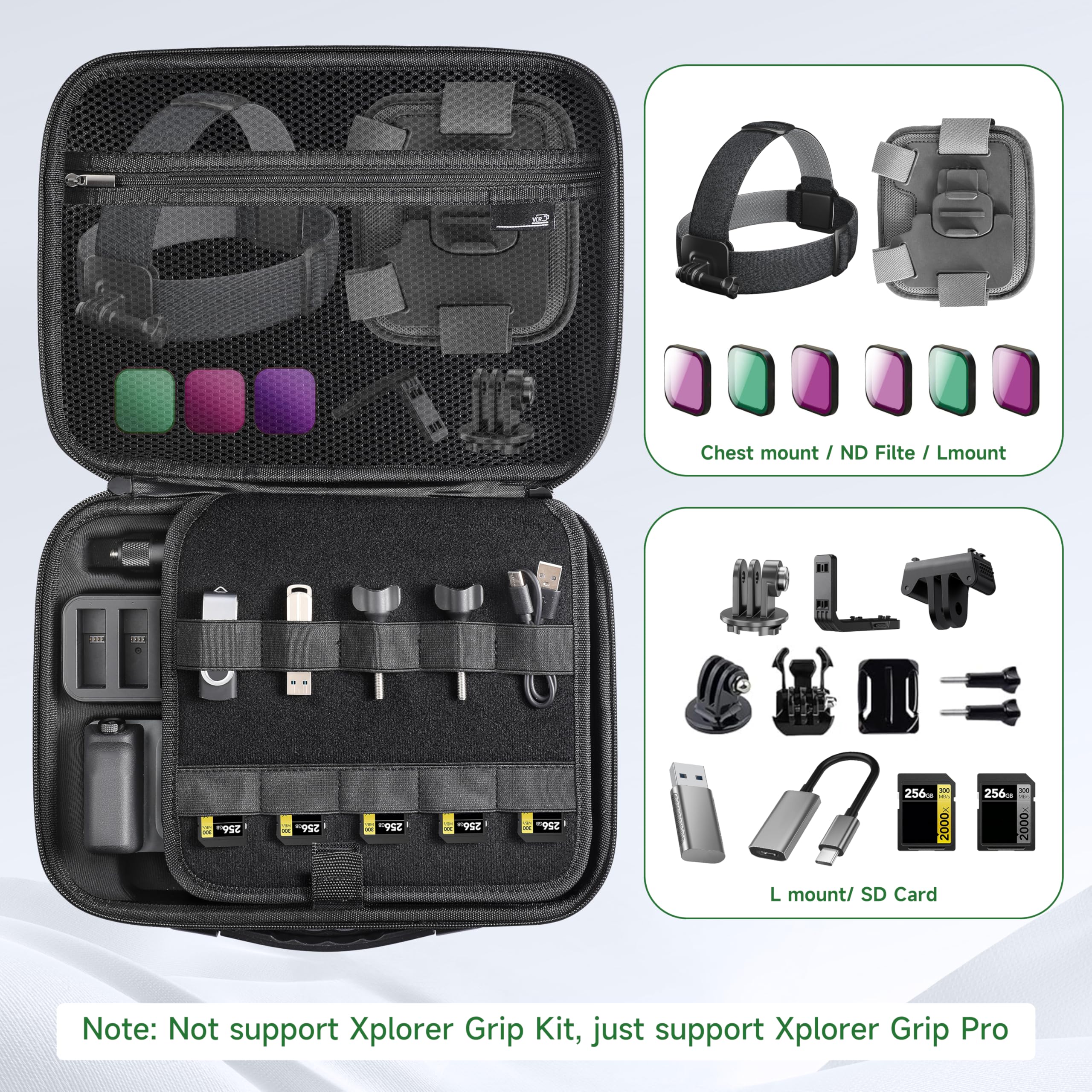 Tasche für Insta360 ACE Pro/Ace Pro 2 Xplorer Grip Pro Flash Print Bundle Case Zubehör Hard Storage Reisetasche Erweiterung Käfig für Insta 360 Mini 2-in-1 Stativ/114cm Selfie Stick