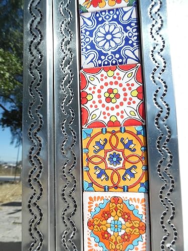 Miniatura 4 de 24" PUNCHED TIN MIRROR mixed talavera tile mexican ethnic hand made folk art