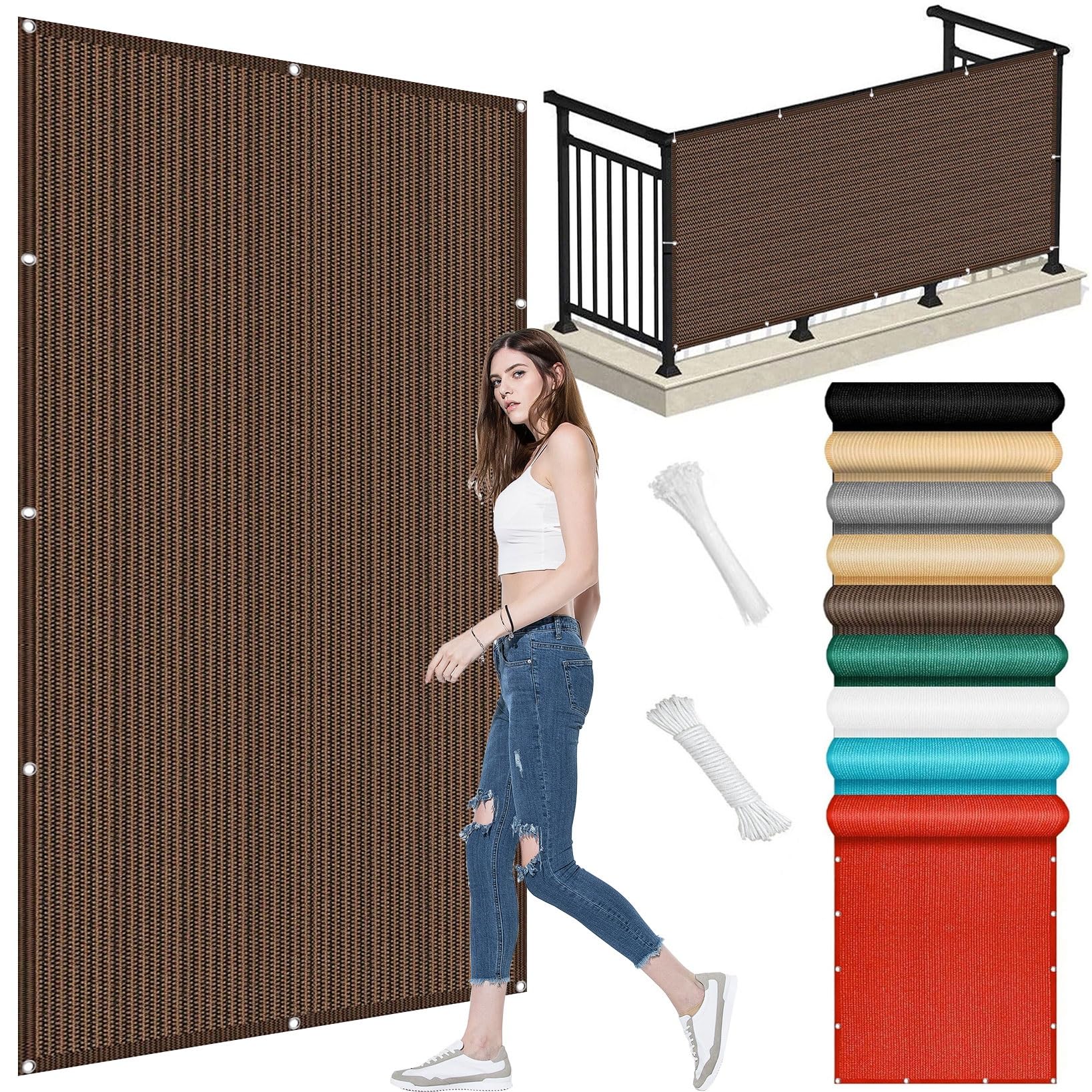 Voile d'ombrage anti-UV 98% marron et résistant aux déchirures