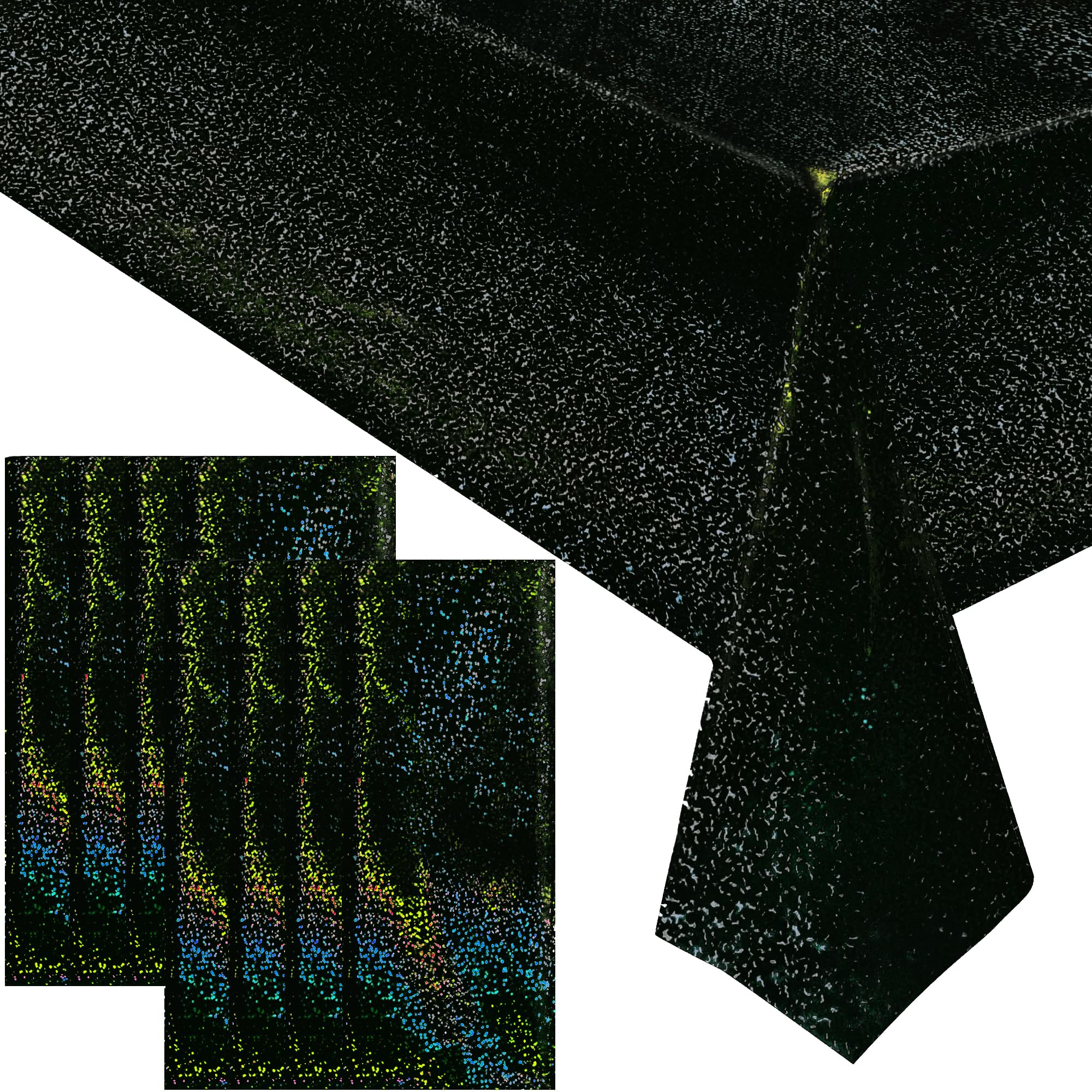 8 Pcs Black Holographic Laser Tablecloths Iridescence Shiny Table Covers 40" x 108" Aqua Foil Rectangle Table cloths for Halloween Baby Shower
