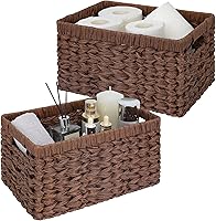 GRANNY SAYS Waterproof Wicker Storage Baskets for Shelves - Brown Rectangle Organizing Baskets, 2-Pack for Pantry, Bathroom, Kitchen