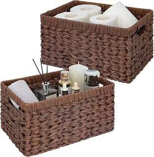 GRANNY SAYS Waterproof Wicker Storage Baskets for Shelves - Brown Rectangle Organizing Baskets, 2-Pack for Pantry, Bathroom, Kitchen
