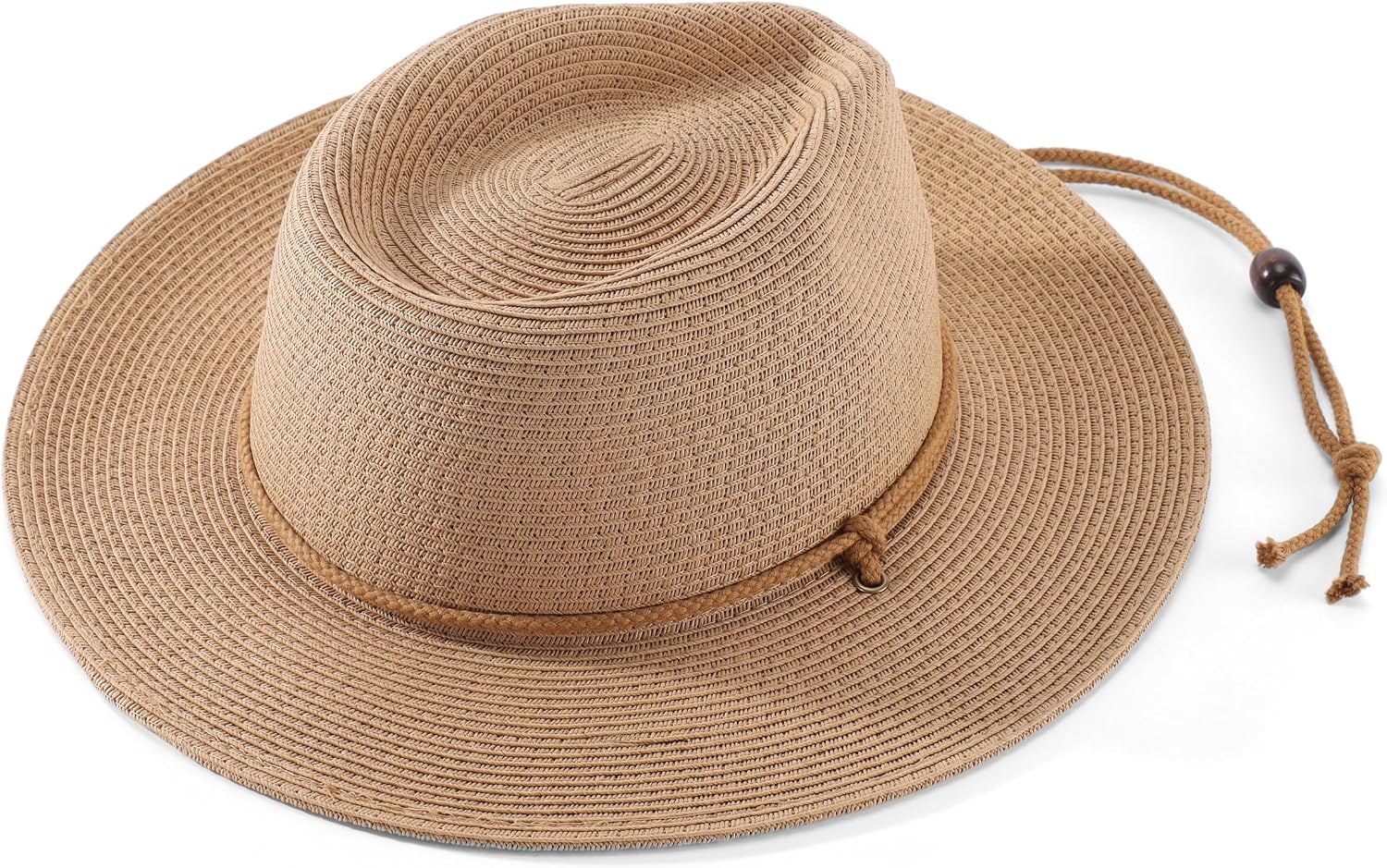 Home Prefer UPF50+ Men's Wide Brim Straw Fedora Sun Hat with Badge Lanyard