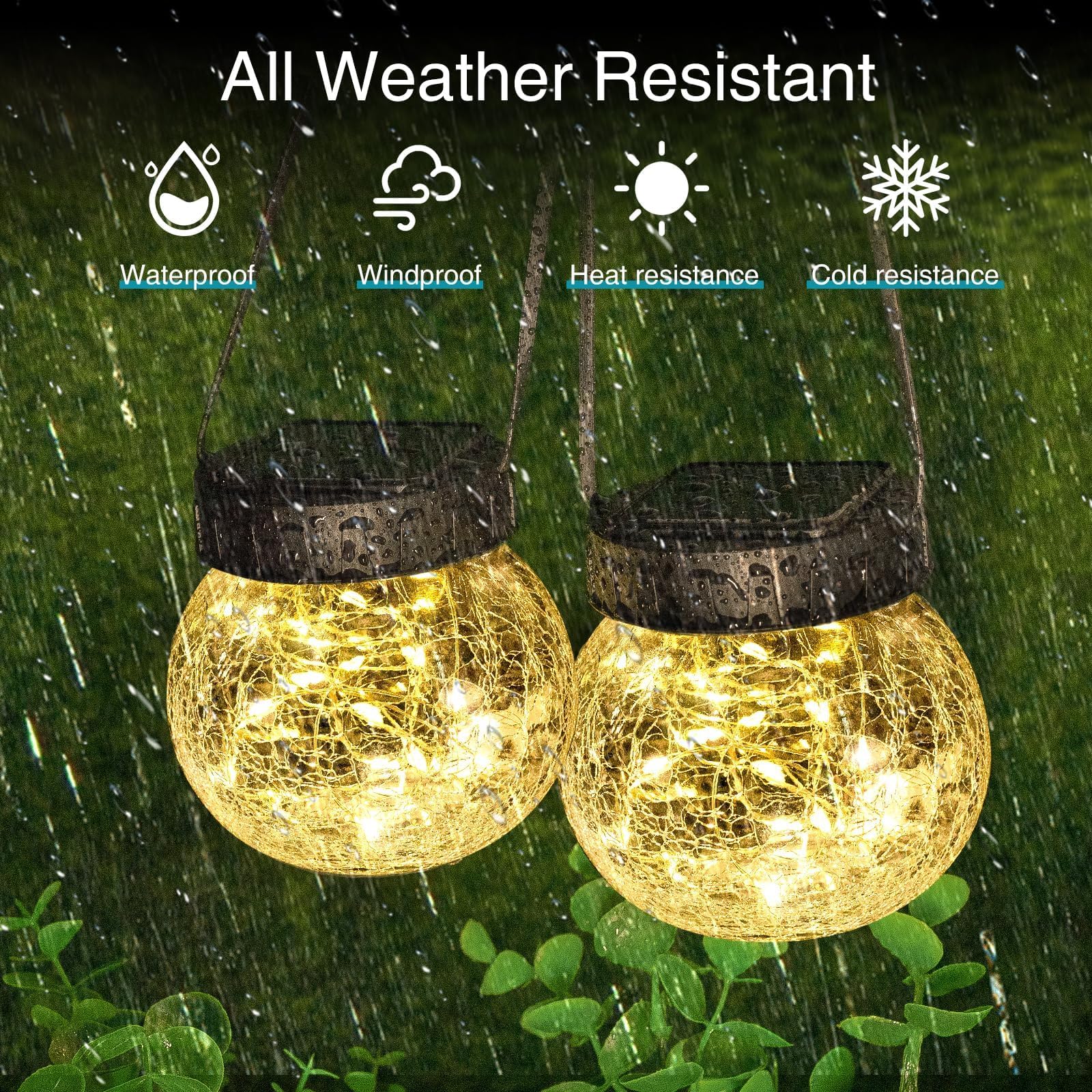 Kolpop Lanterne solari per esterni, impermeabili, confezione da 6, lanterne solari da appendere con 30 LED, sfere in vetro craquelato, per decorazione di giardino, recinzione, patio, cortile, albero