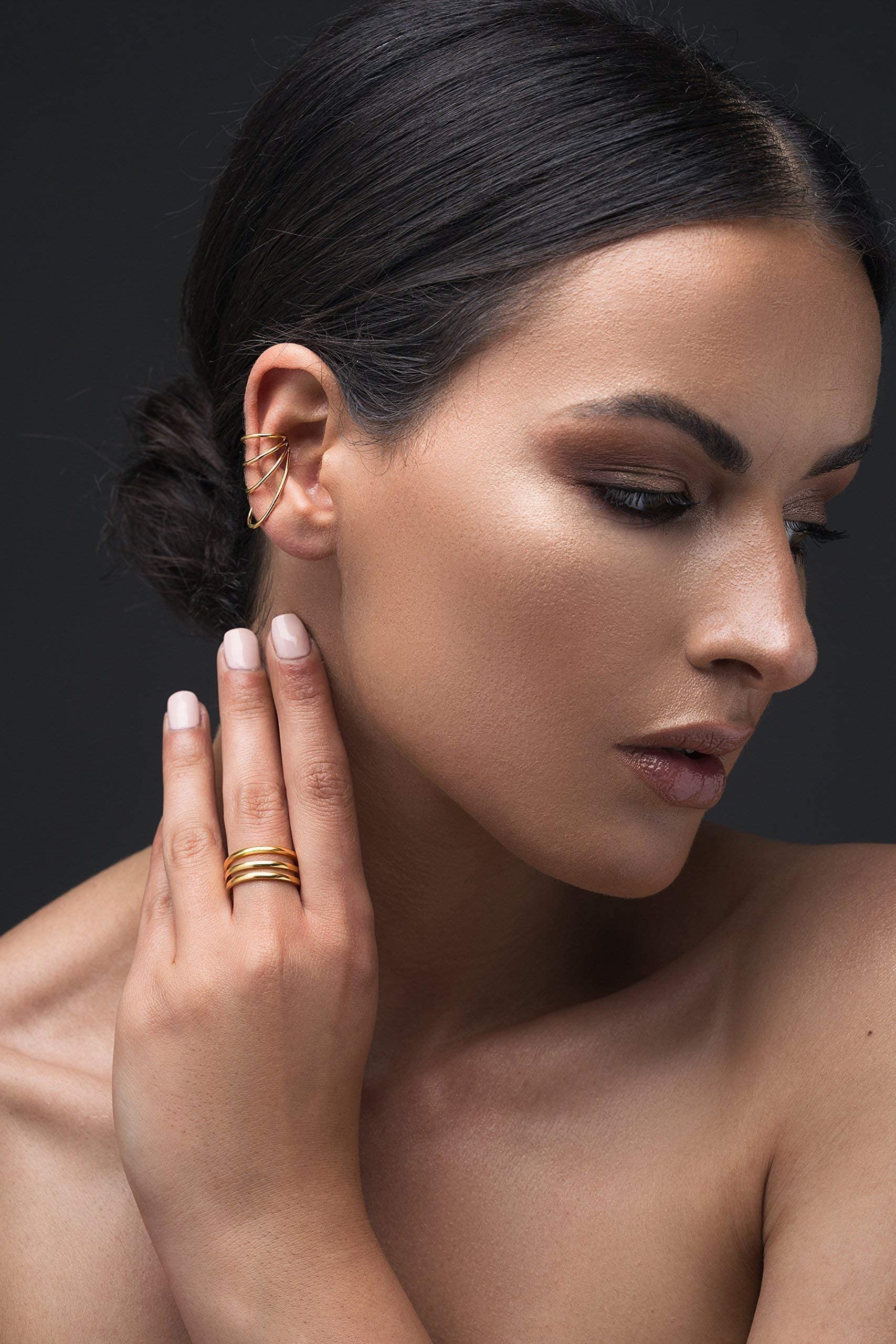 Minimalistischer Ear Cuff Ohrring ohne Ohrloch - Dreifachreifen aus 925 Sterlingsilber - Multiple Piercing Look - Nickelfrei Hypoallergen - Einzelner - Handmade by Emmanuela
