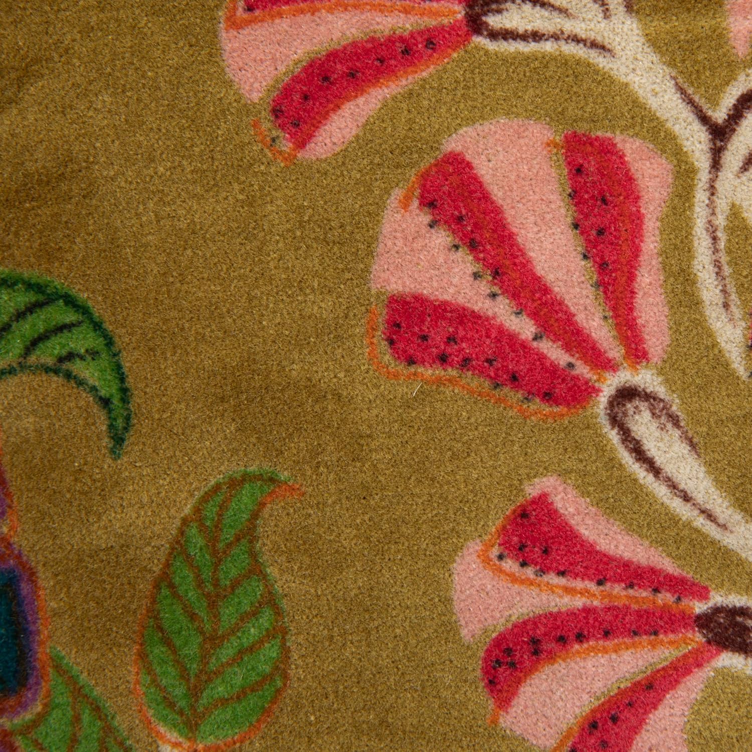 Creative Co-Op Cotton Blend Velvet Printed Pillow with Flowers and Mini Pom Pom Trim, Multicolor - Image 5