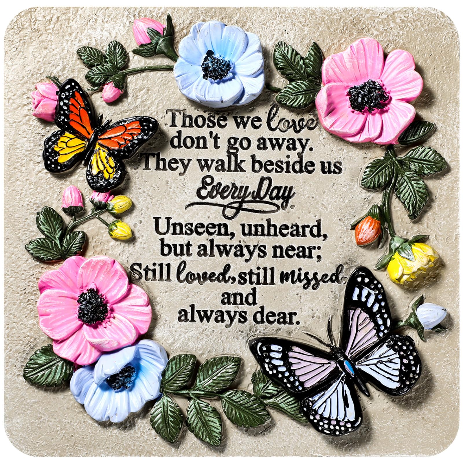 BlosssoundMemorial Garden Stone 9.8 Inch Sympathy Gifts for Loss of Loved One Memorial Gifts Those We Love Don't Go Away Stepping Stone Flower Butterflies Plaques Decor for Outdoors Homes Lawn