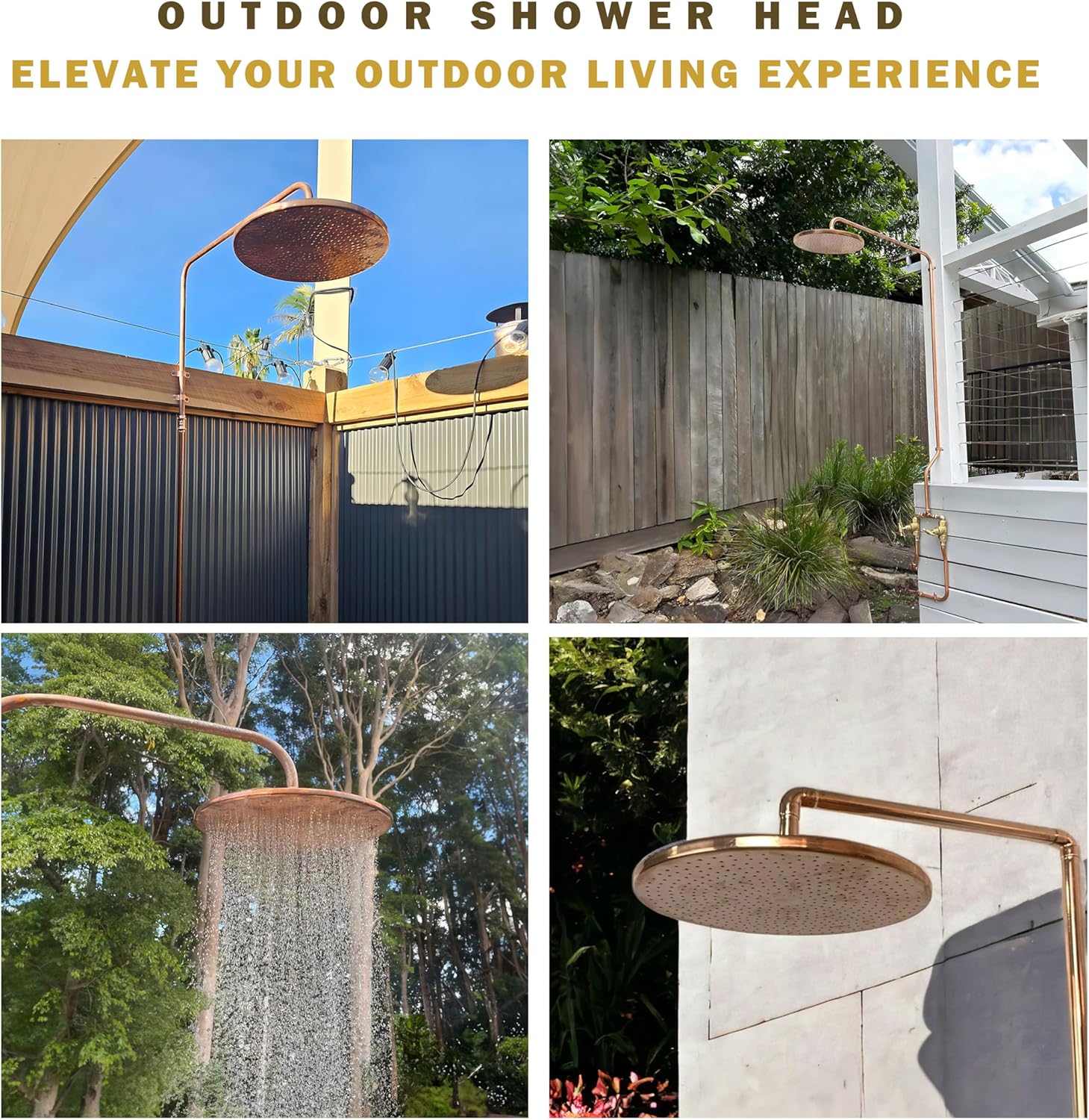 8-Inch Unlacquered Copper Rainfall Shower Head – Vintage Outdoor Shower Fixture with Natural Patina for Antique Look – Handcrafted, Eco-Friendly with Easy 1/2" Installation