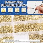 Glarks 1300Pcs 5mm 6mm 7mm 8mm 10mm Small Tiny Nails Wood Screws Set Gold Self Drilling Flat Cross Head Screws Assortment Kit for Home Furniture Decor (Gold)