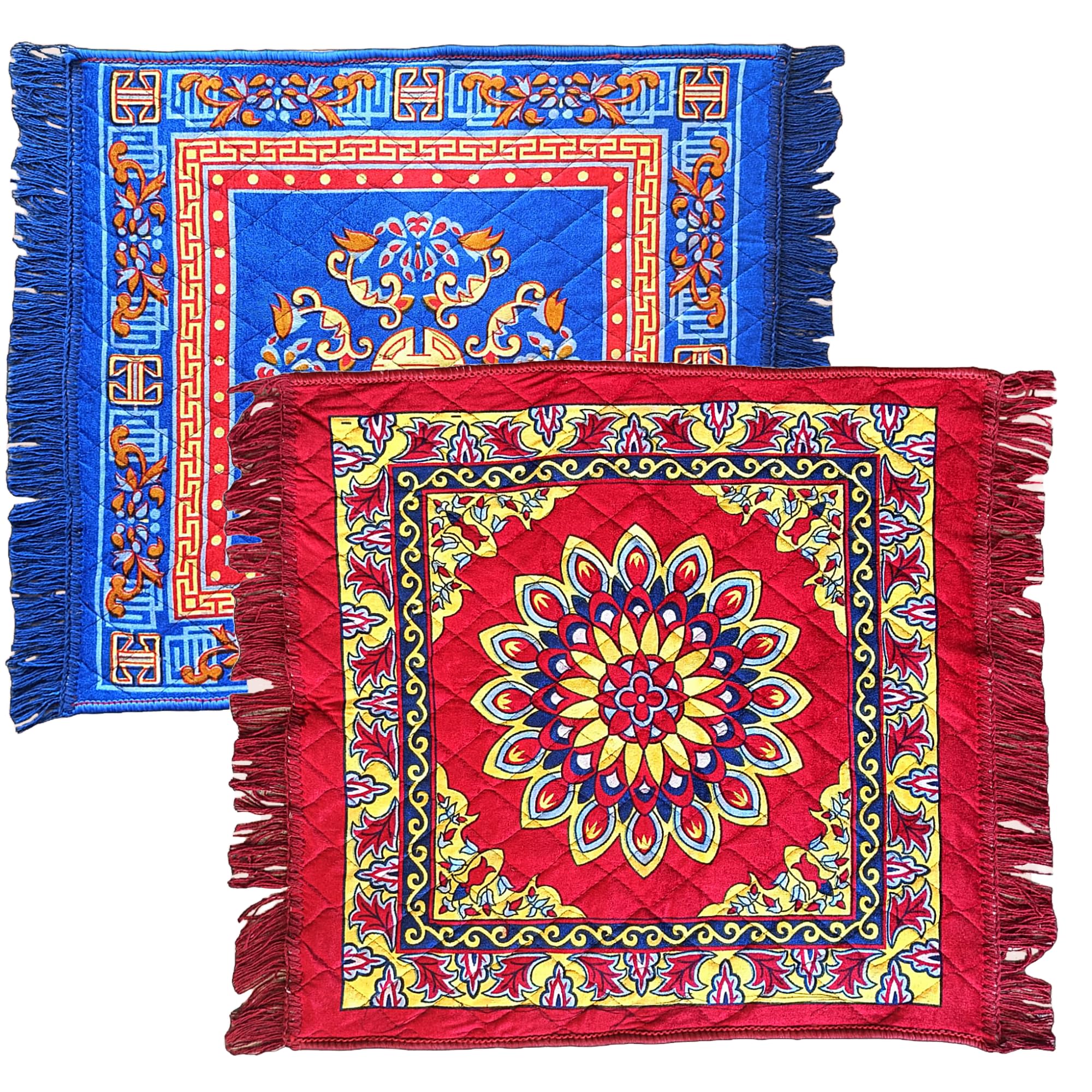 VSTUCART Velvet Prayer Mat | Premium Velvet Aasan Mat for Meditation & Pooja | Pooja Mat for Home Temple, Yoga, Meditation & Spiritual Practices,24 x24 inches (Blue & Maroon) Pack of 2-image-7