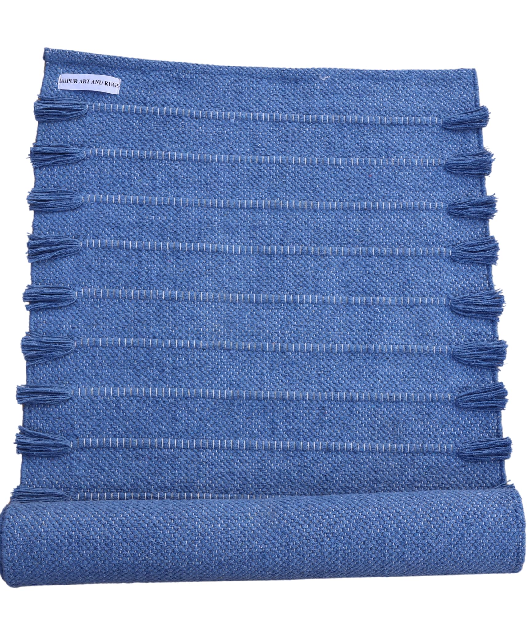 Jaipur Art & Rugs Cotton Yoga Rug - Eco-Friendly Hand-Woven Thick Mat (24”x72”x5mm) for Everyday Fitness at Home - Comfortable & Extra-Long (Light Blue)