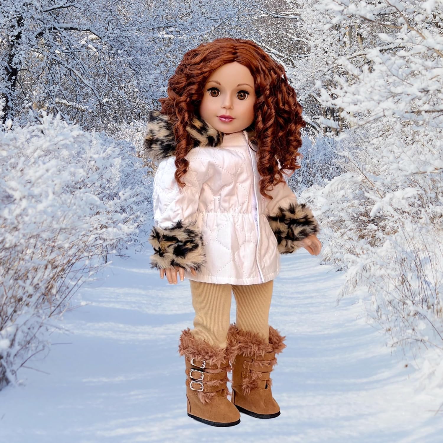Winter Fun - 18 inch Doll 3 Piece Outfit - Ivory Parka with Leggings and Boots - 18 Inch Doll Clothes (Doll not Included)