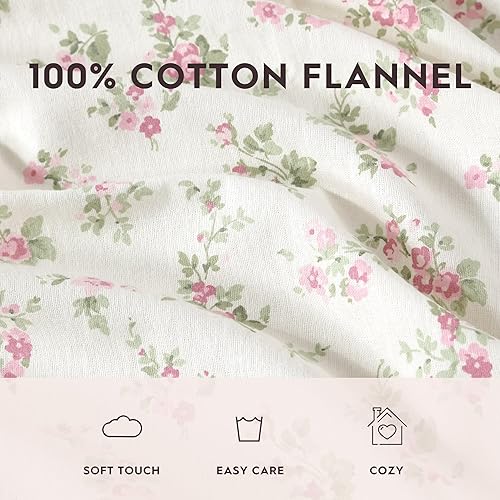 Vista 98 de Laura Ashley - Juego de sábanas de tamaño individual, juego de ropa de cama de franela de algodón, cepillado para mayor suavidad y comodidad
