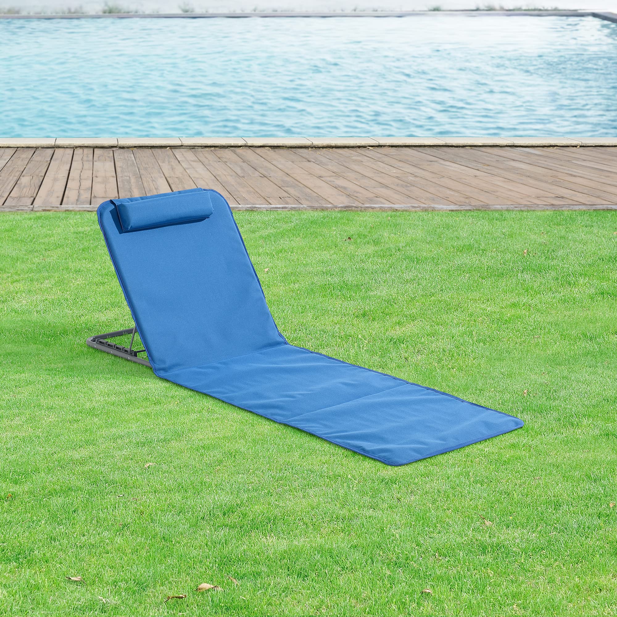 [en.casa] Set de 2 esterillas de Playa Donostia Tumbona Plegable con Cojín y Bolsa de Transporte Respaldo Reclinable en 5 Posiciones Lounge Tela/Acero 143 x 48 cm - Azul