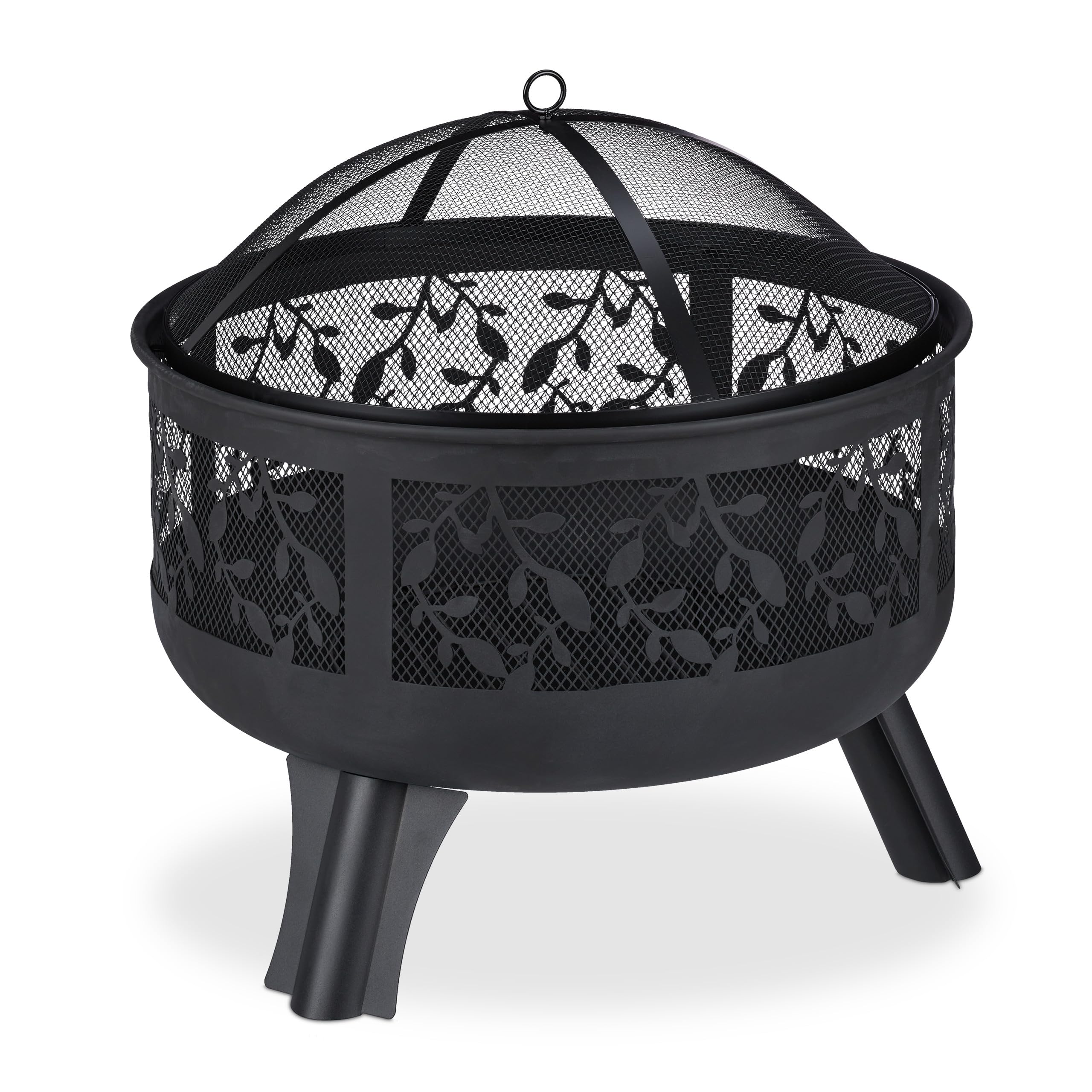Relaxdays Braciere con Protezione per Scintille, Giardino & Terrazza, con Attizzatoio, Esterno, Outdoor, HxD 60x60, Nero